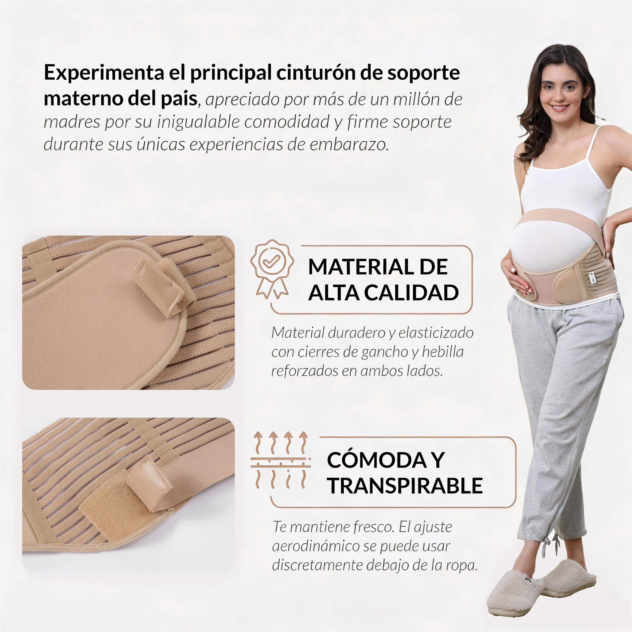 NEOtech Care Cinturón de maternidad Apoyo durante el embarazo - banda para abdomen/cintura/espalda, faja de premamá para el vientre (Beige, M)