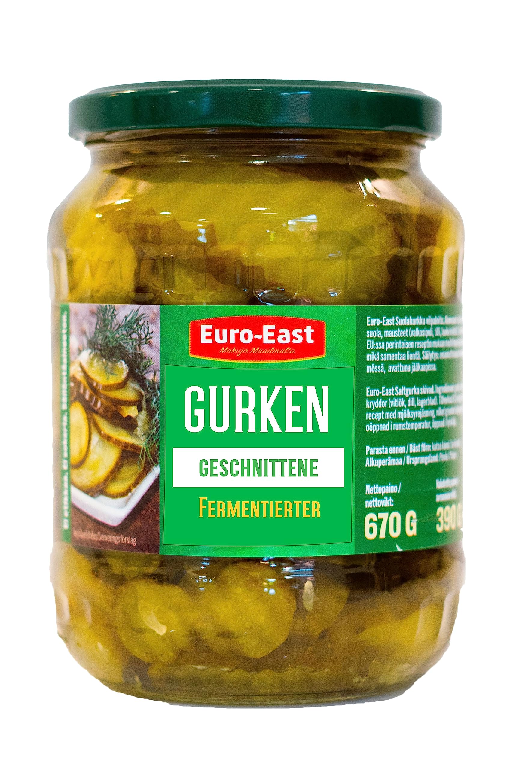 East-Euro fermentierte geschnittene Gurke 6er Pack im Glas x 670g | Hergestellt nach der traditionellen Beizmethode | Milch Saure Gurken 6 x 670 g/390 g