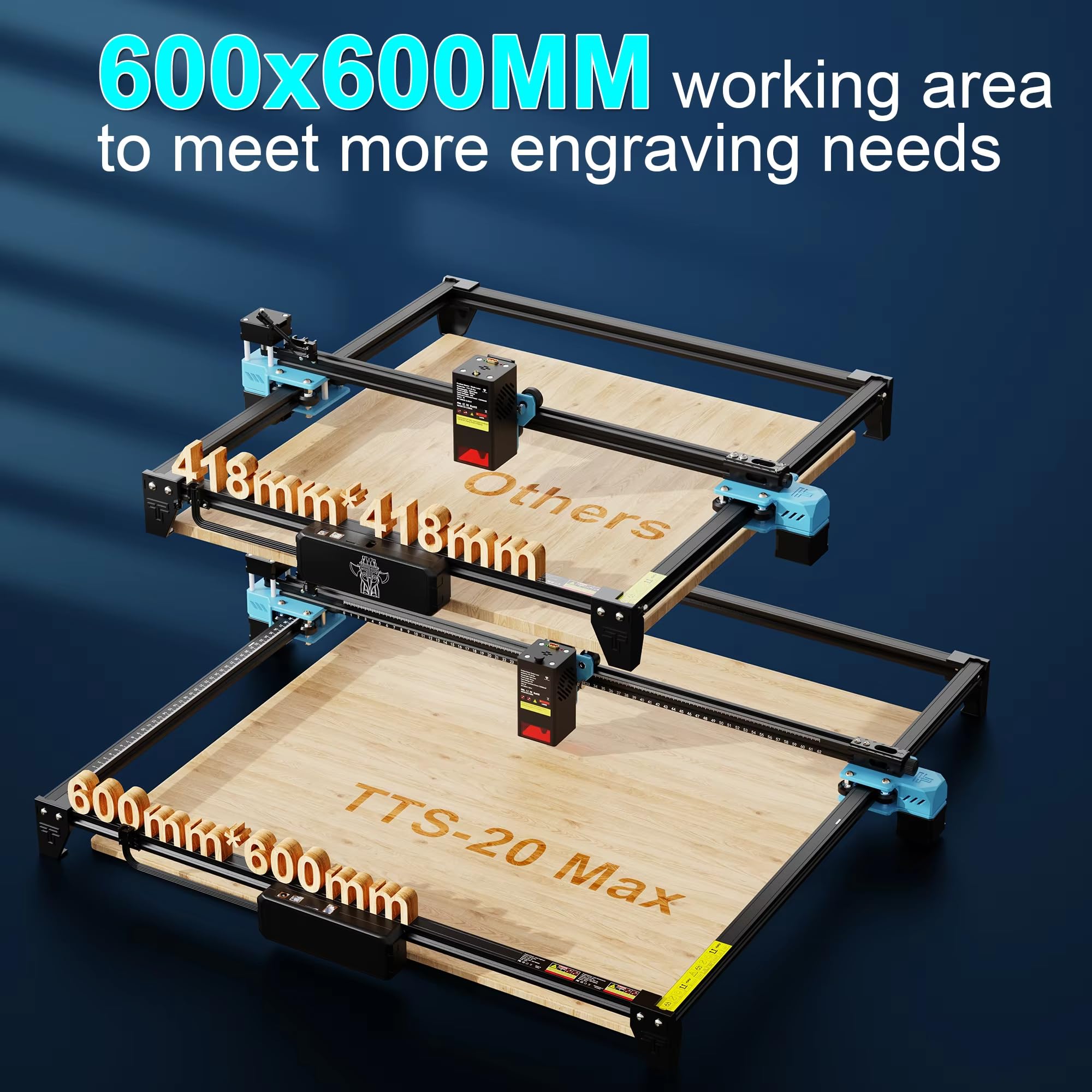 Twotrees Potente incisione laser TTS-20 Max 20 W Macchina per incisione da desktop CNC La superficie di incisione extra larga di 600 x 600 mm per legno, acrilico, acciaio inossidabile, controllo WiFi