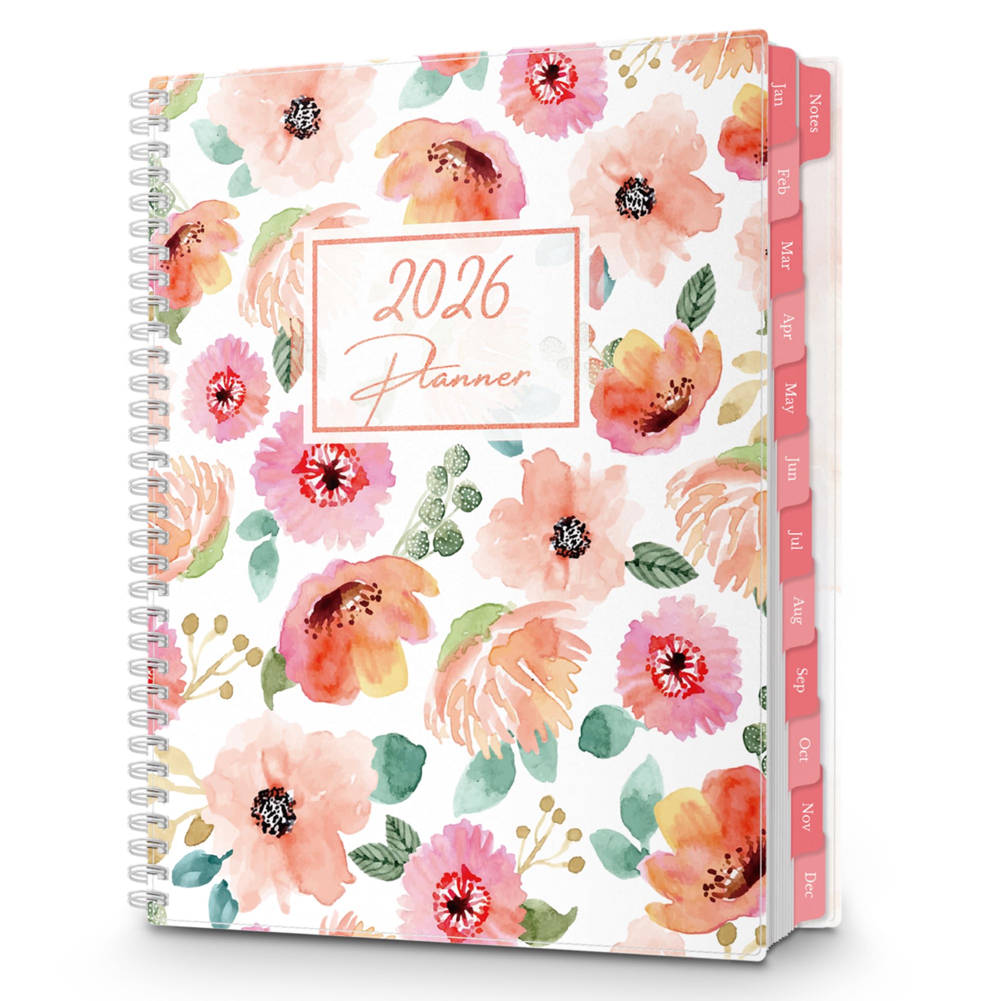 CRANBURY Large Planner 2026, 8.5x11 Weekly Monthly Calendar Agenda, from Jan to Dec Daily Organizer, Floral Theme, Spiral Bound Planner with Tabs