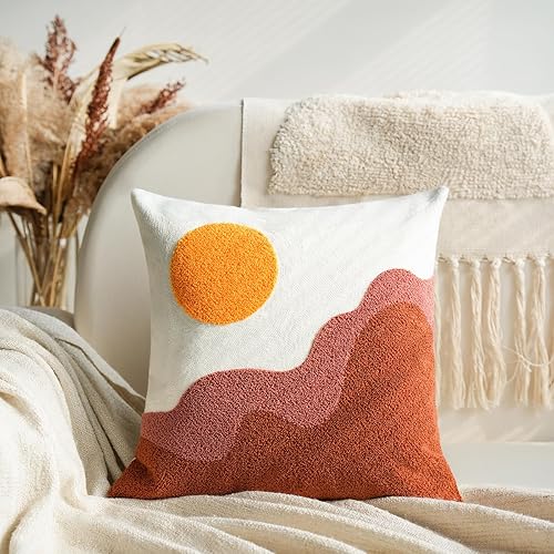 Smiling Onion Fundas de almohada retro con textura bohemia de 18 x 18 pulgadas, fundas de almohada suaves de mediados de siglo, diseño geométrico