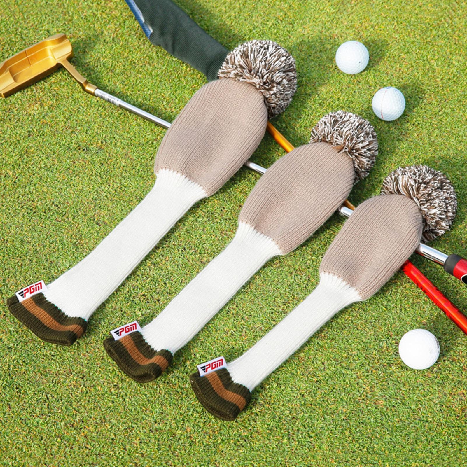 Fundas para Cabezas De Palos De Golf: 3 Piezas De Calle Tejida, para Cabezas Híbridas, Protección Universal para Palos De Madera, De Lana Bordada, Accesorio para Golf De Cuello Largo | Par