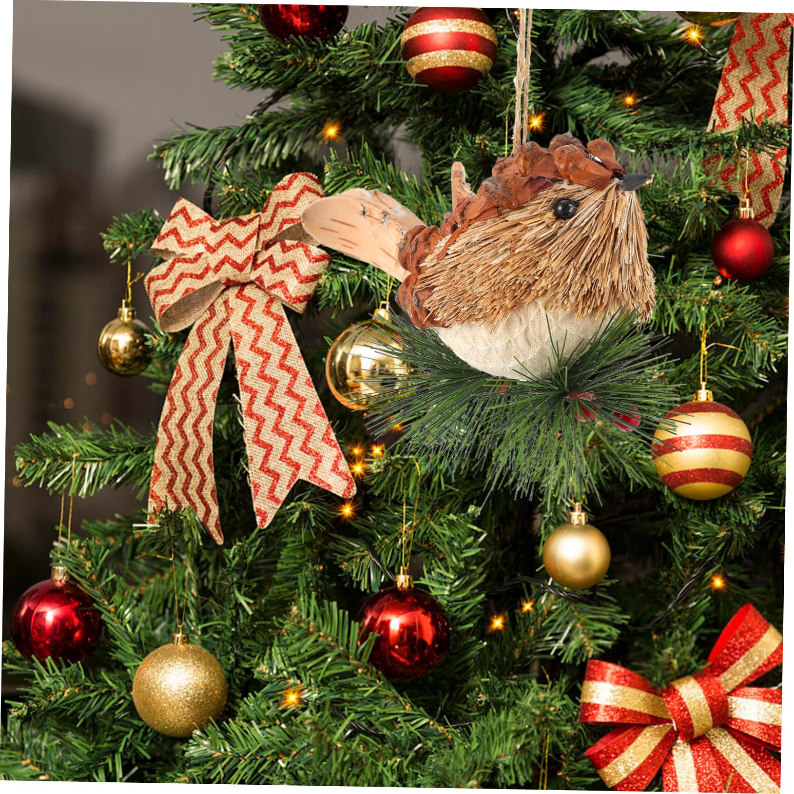 Alipis 4 Pz Ciondolo Uccellino Di Paglia Bolle 'albero Di Natale Ciondolo Da Appendere All'albero Di Natale Finto Di Pendente ' Di Paglia Di Legno