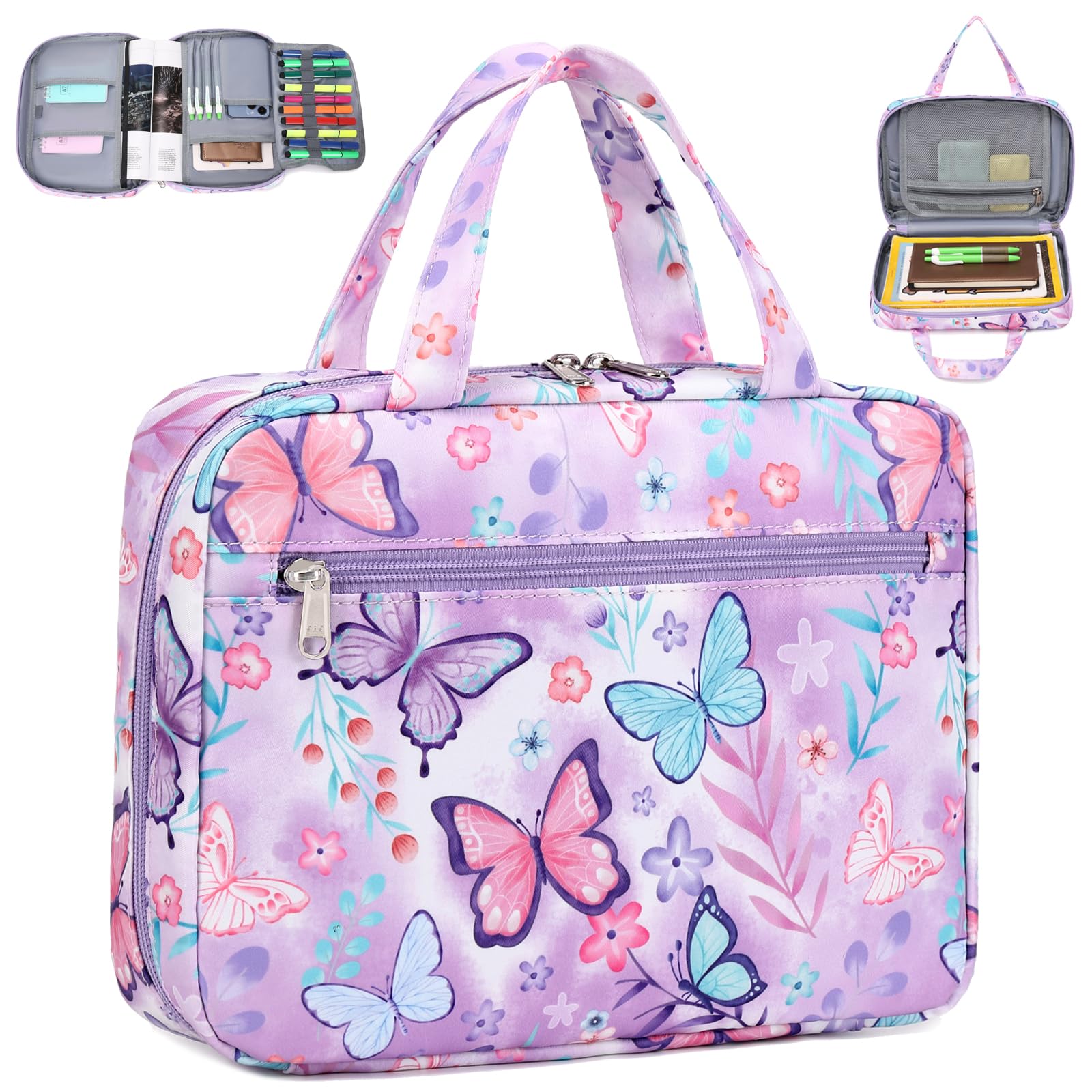 Octsky Bible Covers Bible Case Book Carrying Case Scripture Church Bag Bible Protective with Handle Zippered Pocket (Butterfly Purple)