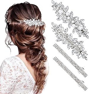 Rhinestone Barrettes for Women, 4 Pcs Jeweled Hair Clips, Silver Rhinest...