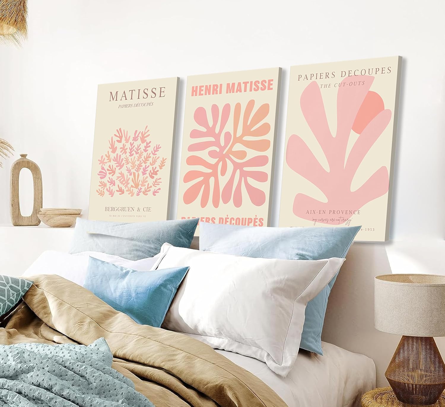 libitea 3 pcs Pink Coral Canvas Wall Art Abstract Minimalist Light Pink Preppy Wall Decor Pink Flower Market Poster Printing Artwork for Girls Room Dorm Bedroom Living Room Home Decoration