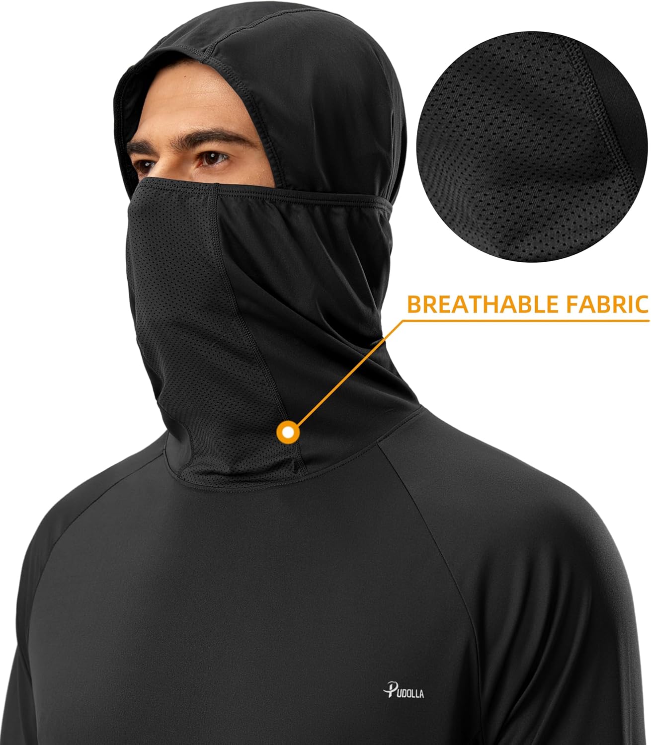 Pudolla Men's Sun Protection Hoodie UPF 50+ Fishing Hiking Shirt UV Shirts with Mask for Men Long Sleeve Lightweight - Image 4