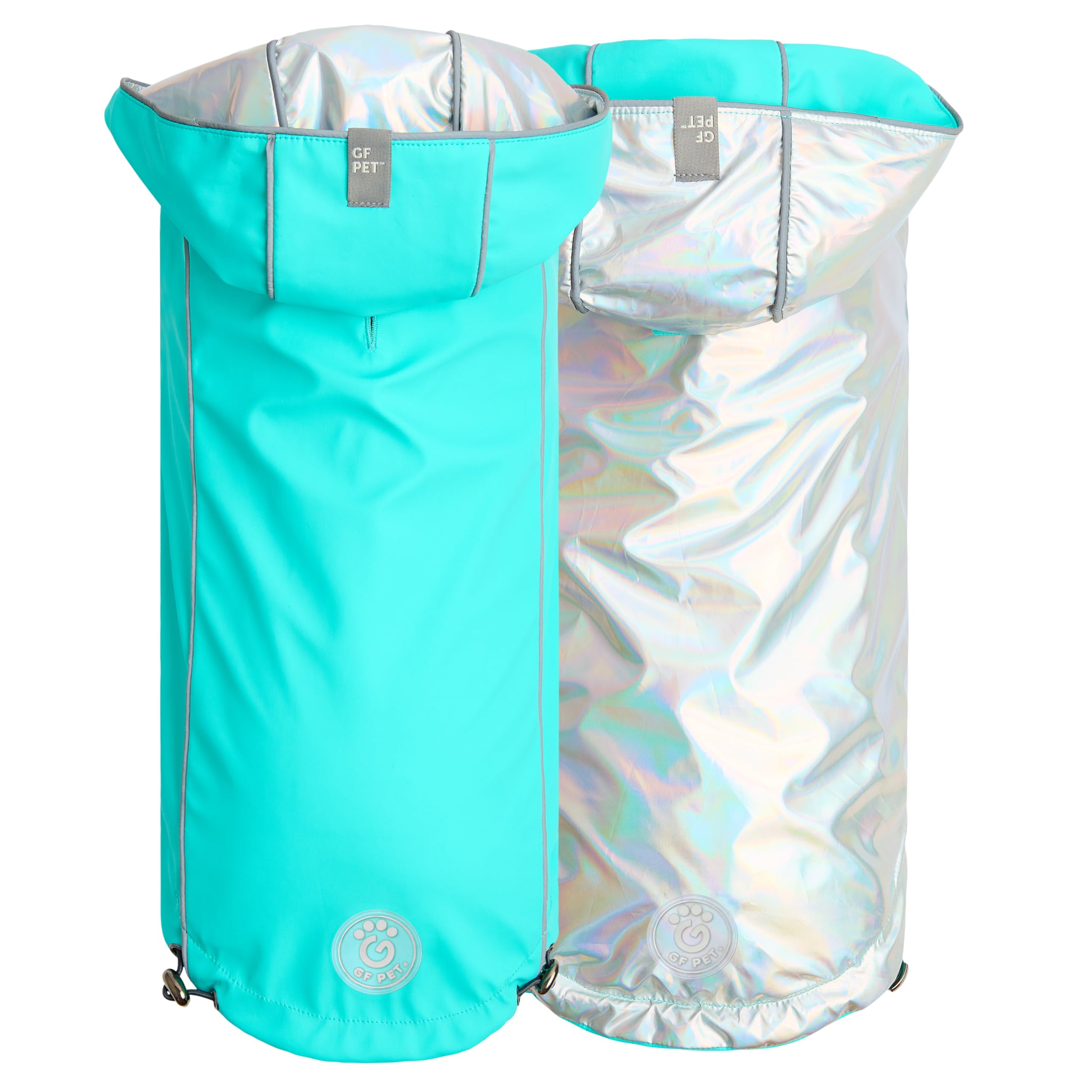 GF Pet Reversible Raincoat - Regenjacke- wasserdichte Hundebekleidung- Größe M Hundemantel Rückenlänge 38cm- Neongelb mit Krawattenfärbung