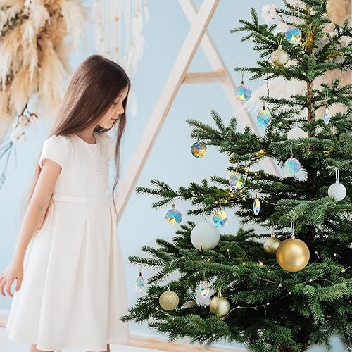 Miniatura 4 de 12 bolas de Navidad de cristal de 1.18 pulgadas, mini prisma redonda, decoración de árbol de Navidad, adorno colgante para boda, fiesta, decoración