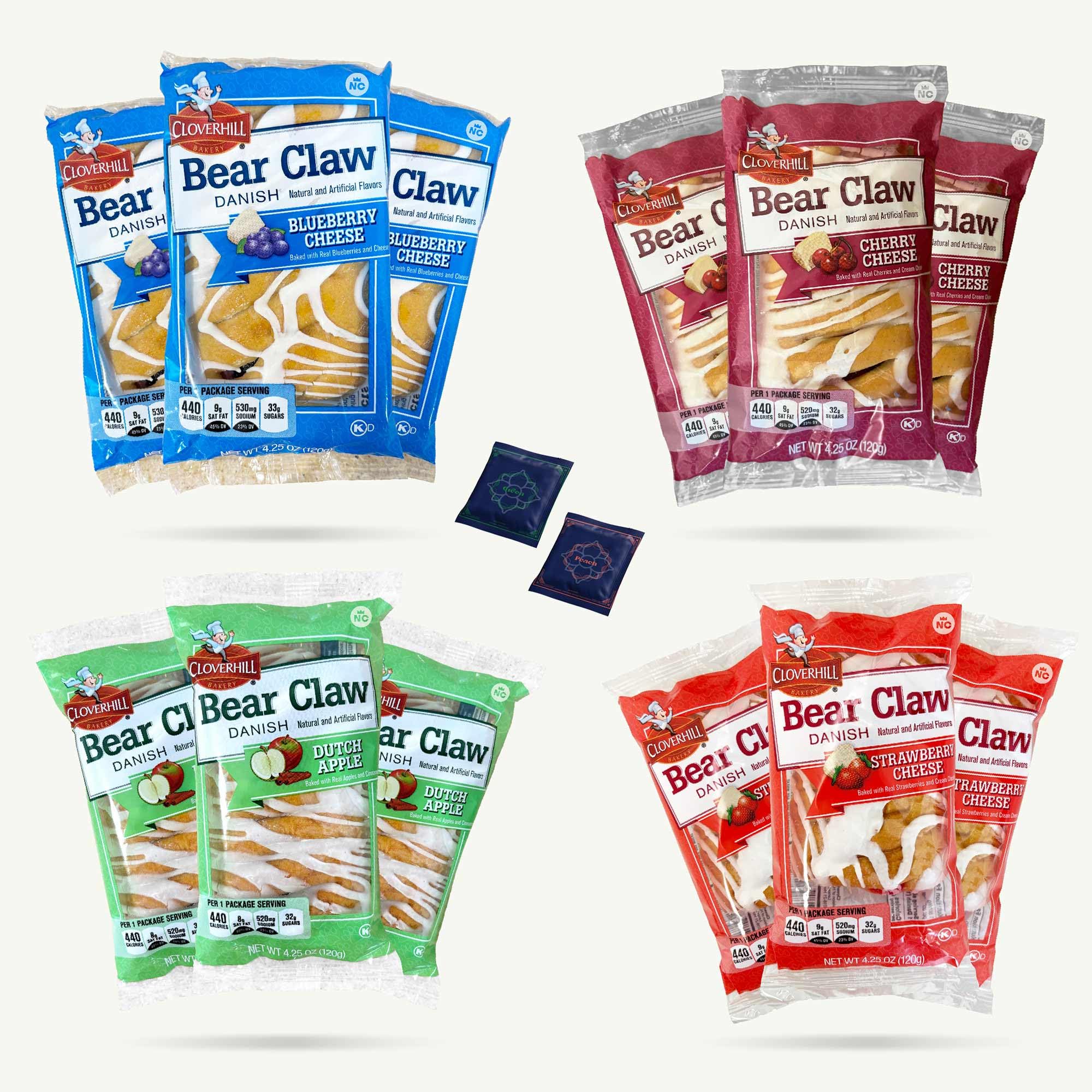 Danish Variety Pack - Cherry Cheese (3pk) - Dutch Apple (3pk) - Strawberry Cheese (3pk) - Blueberry Cheese (3pk) - Organic Yerba Mate Tea (Green, Peach) - 14 Items