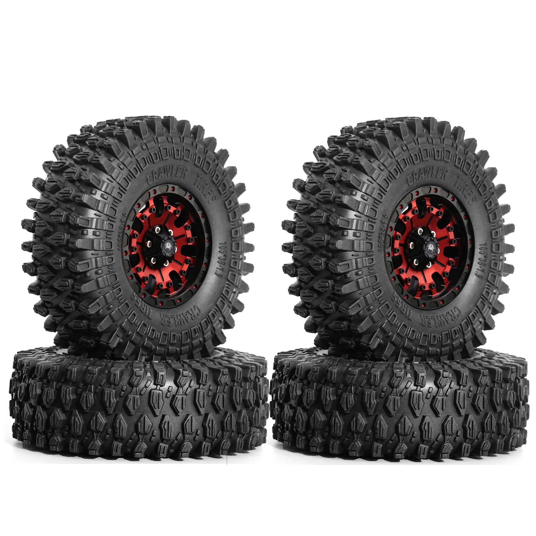 REDSPIDER 1.9 Beadlock Wheels and Tires Set?4PCS?1.9 Wheels Soft Rubber Tires OD 4.13''.for 1:10 RC Crawler Axial SCX10 90046 SCX10 III AXI03007 Tamiya CC01 D90 D110 (Red)