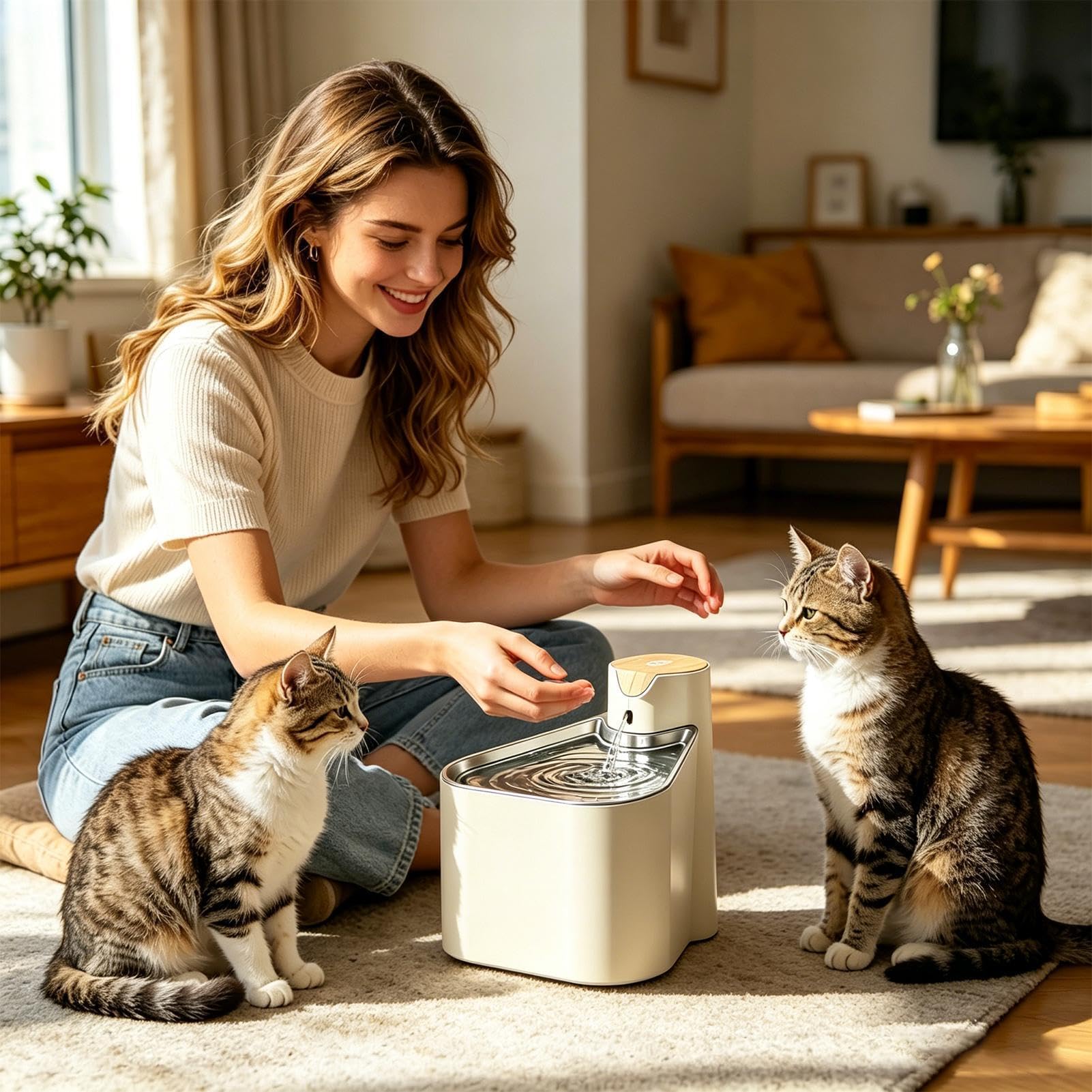 Fontana D'Acqua Per Gatti Automatica 1,6 L 2000 mAh Con Vassoio | Fontana Per Gatti Adatto A , Cuccioli, Cani, Interno, Camera Da , Soggiorno, Negozio Di Animali, Esterno