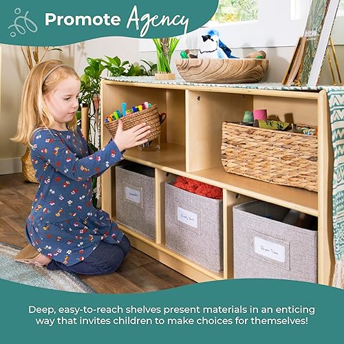 Miniatura 7 de Guidecraft EdQ Essentials - Almacenamiento de 5 compartimentos de 24 pulgadas natural con 3 contenedores de tela gabinete de almacenamiento de