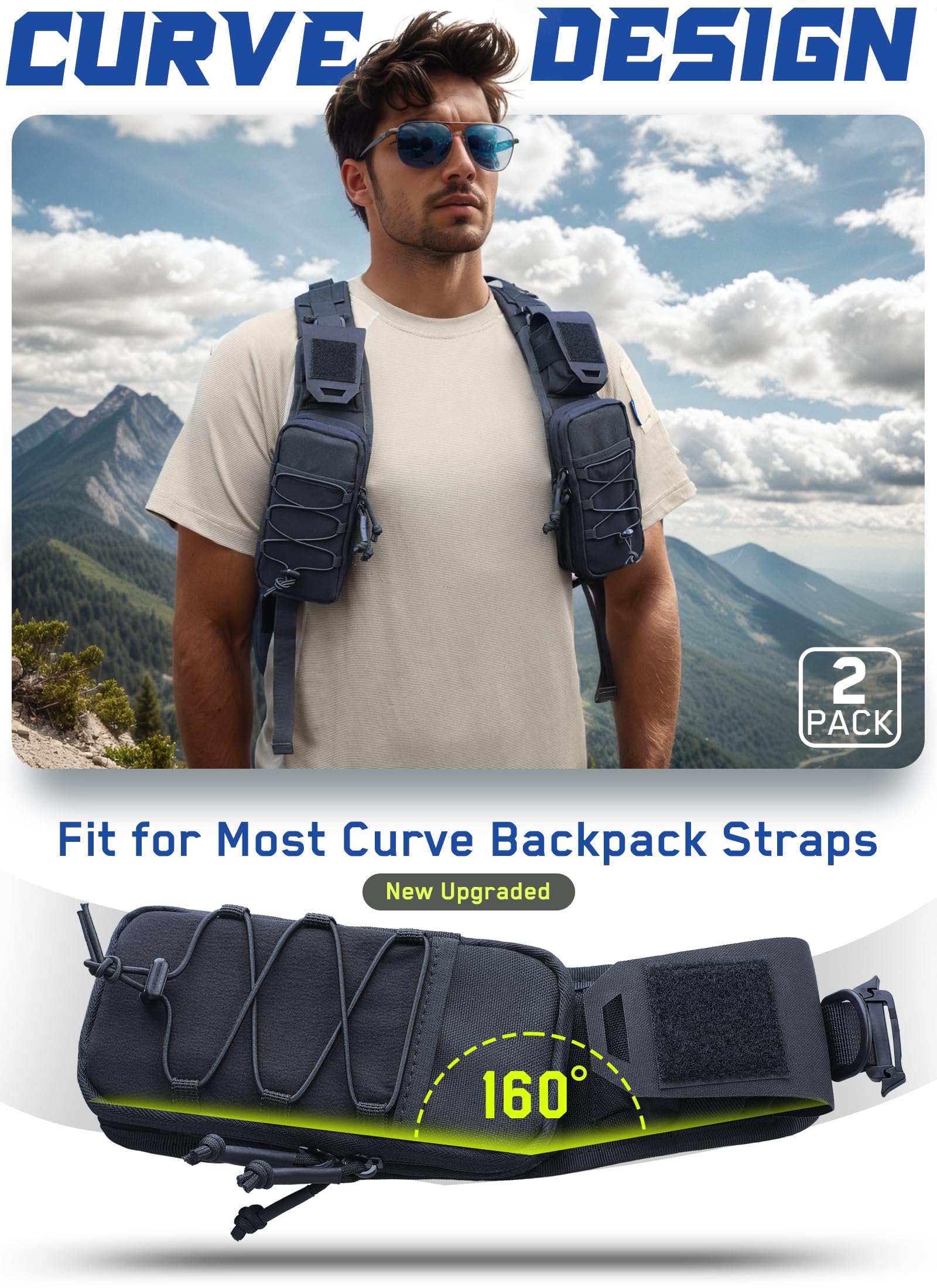 WYNEX Molle Backpack Accessories Pouch of Curve Design Version, Tactical Backpack Strap Pouch Hiking Backpacks Shoulder Attachment Pouches with Side-open Pocket for Edc/Phone : Sports & Outdoors