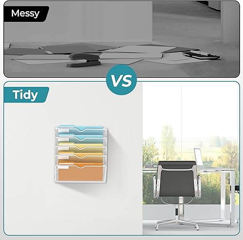 Miniatura 5 de SUPEASY Organizador de archivos de pared de 5 niveles, soporte de malla para correo de oficina, organizador de pared colgante para revistero para