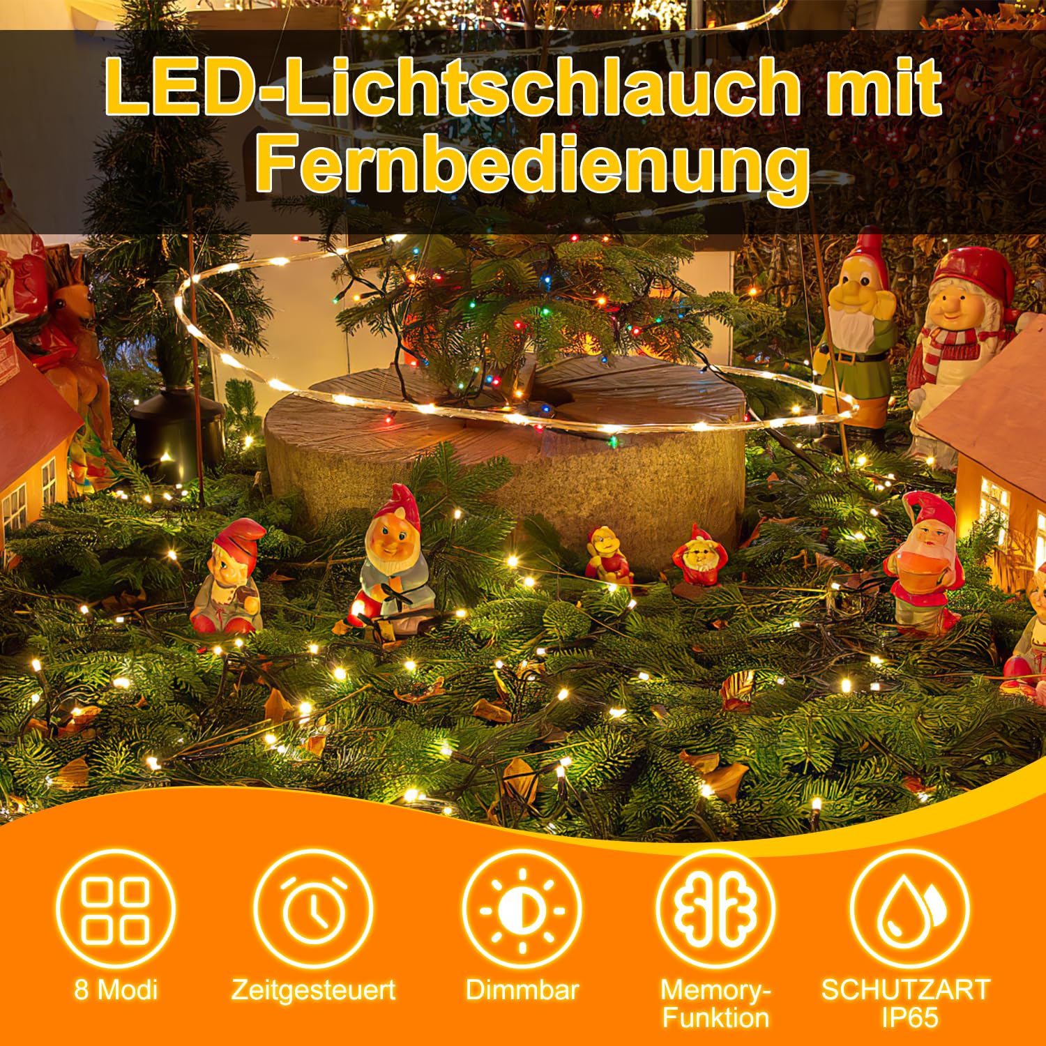 Randaco 40m LED Lichtschlauch, 960 LED Lichterschlauch Außen, IP20 Deko und Beleuchtung LED Schlauch, Schwarz Controller mit Memory-Funktion, für Garten, Party, Hochzeit, Halloween, Warmweiß | LEDs,13 mm PVC-Lichtschlauch,8 Programme,6-Std.-Timer,Speicher