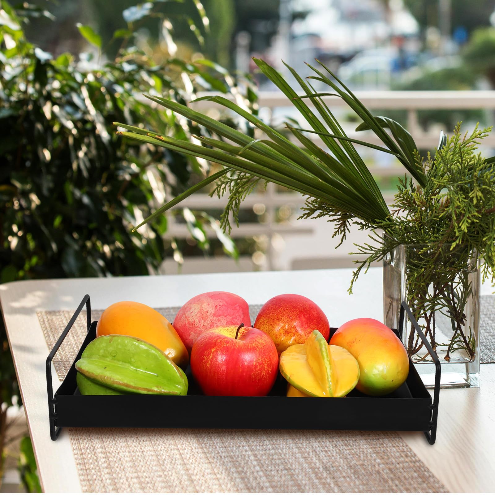 Mipcase Bandeja Metálica Rectangular para Servir con Asas Bandeja para Fruta y Aperitivos Plato Decorativo Negro para Mesa de Centro y Joyero 1 Unidad