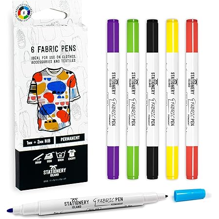 Stationery Island Textile Pens In 6 Colours 1 And 2 Mm Tips Machine Washable Permanent Fabric Markers With Felt Tips For Textile Goods T Shirts Denim Fabric Bags And Canvas Amazon De Spielzeug