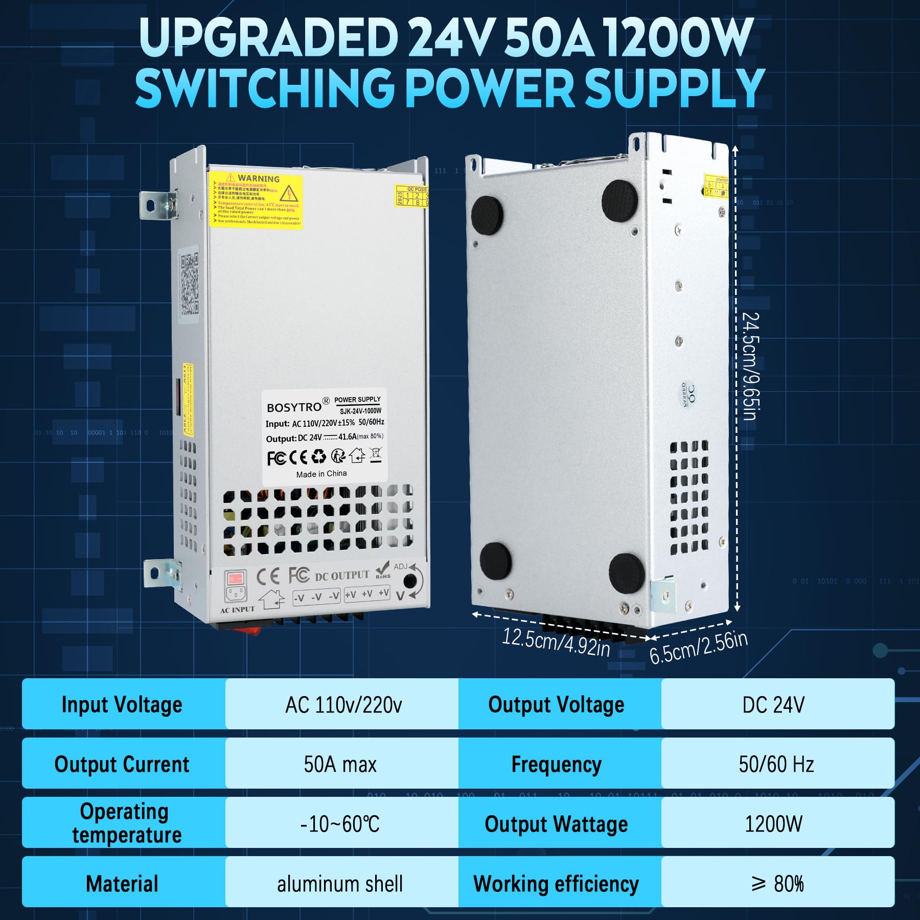 Upgrade zasilacz impulsowy 24 V, 50 A, 1200 W, 24 V, uniwersalny zasilacz AC110 V/220 V (SMPS) transformator LED do drukarki 3D, system bezpieczeństwa kamery CCTV, radia, projektu