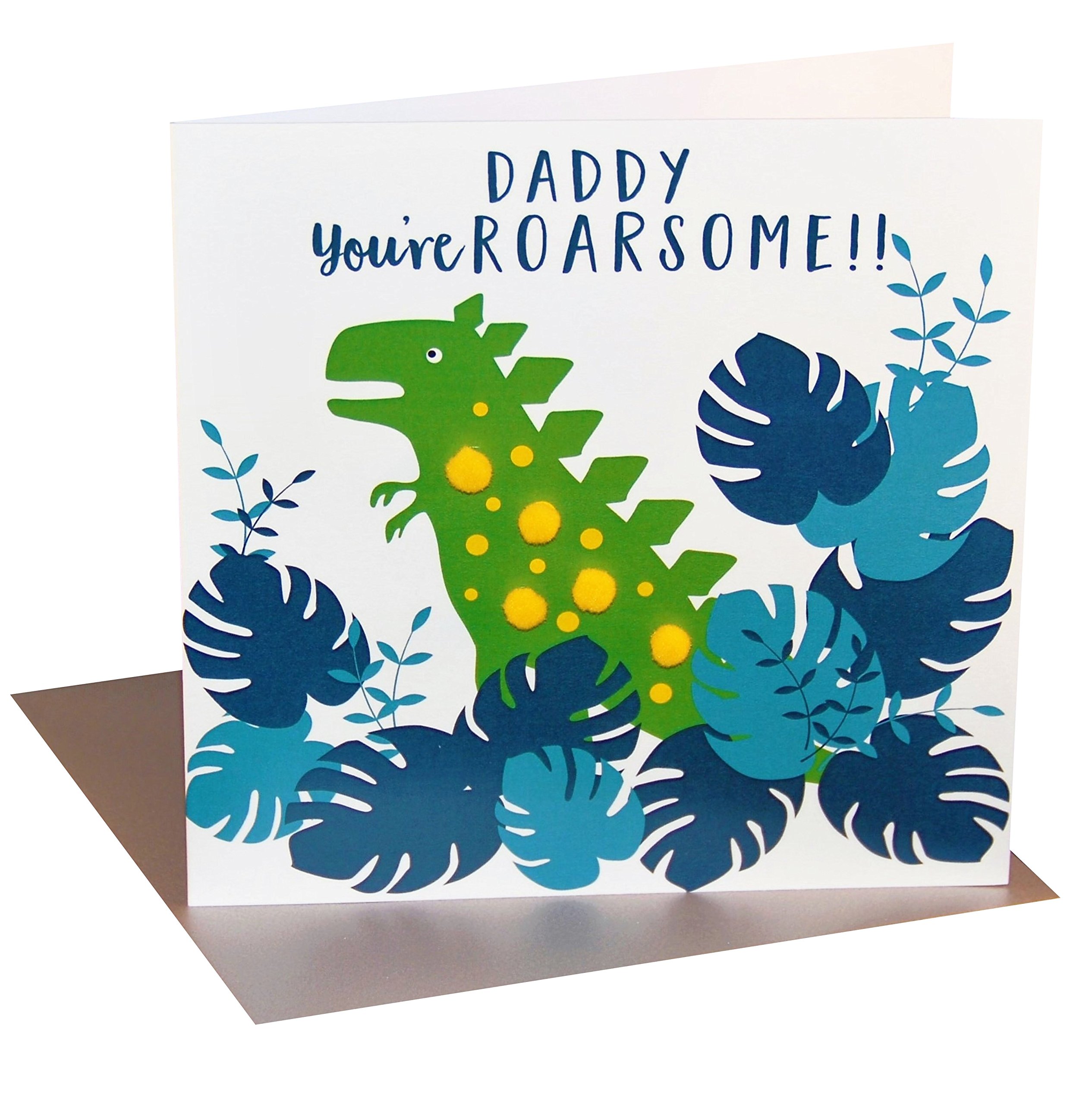 Claire Giles Greeting Cards, Happy Father's Day Card, "Daddy, You're ROARsome", Embellished with Colourful Pompoms