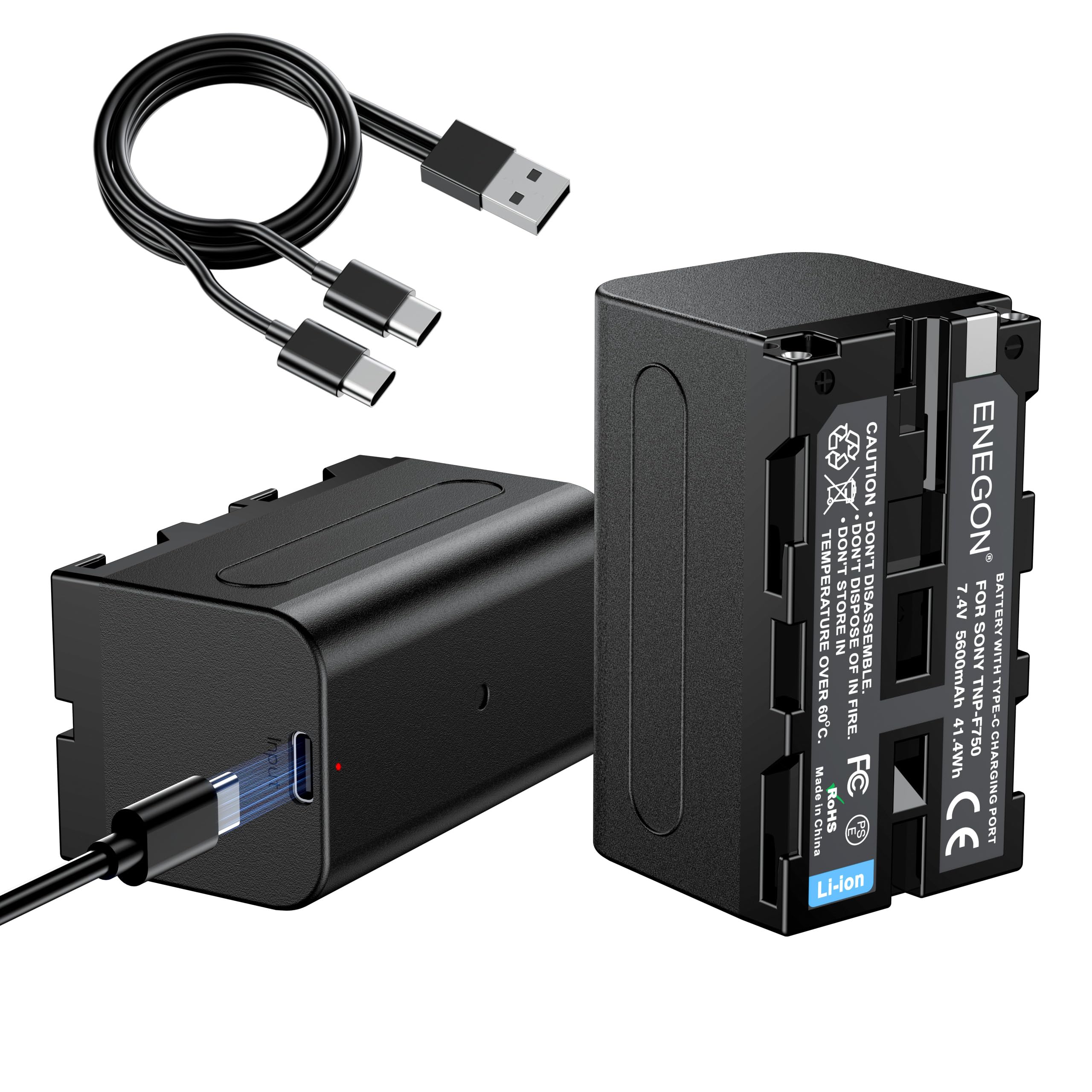 ENEGON NP-F750 5600mAh USB-C Batteria Di Ricambio a Carica Diretta Per NP-F980 NP-F970 NP-F960 NP-F950 NP-F930 NP-F770 NP-F750 NP-F570 NP-F550