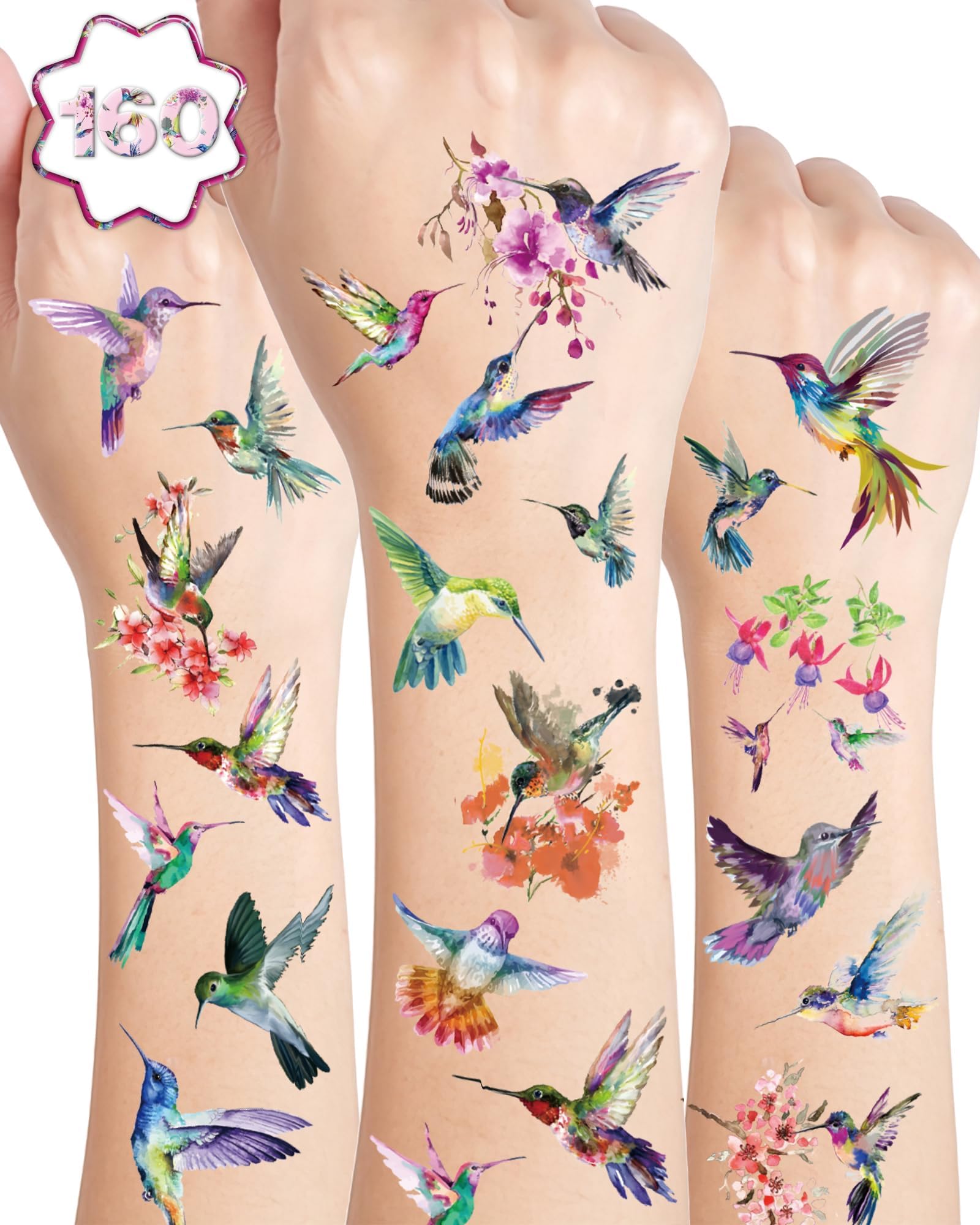 Amazon.com : Supperb® Temporary Tattoos - Spring flowers & Hummingbird ...