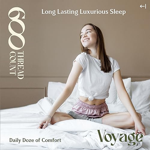 Miniatura 7 de Juego de sábanas Queen de 600 hilos, 4 piezas, 100% algodón, sedosas y suaves como el algodón egipcio, para colchones de hasta 17 pulgadas de alto,