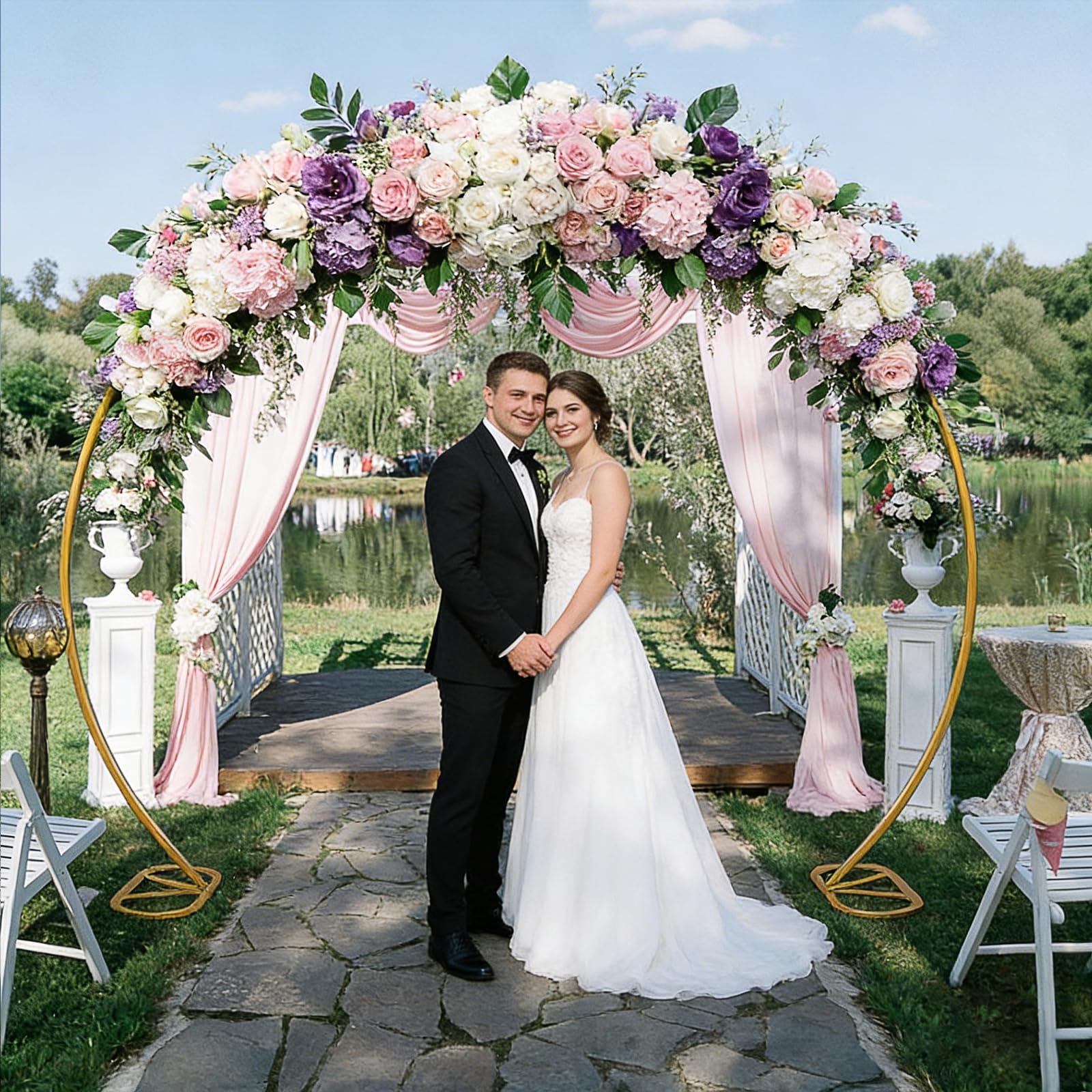 2,4 m Langer Ballonbogenständer, runder Hintergrundständer, Goldener Kreis, Hochzeitsbogenrahmen für Hochzeit, Valentinstag, Geburtstag, Party, Freunde, Weihnachten, Gartendekoration