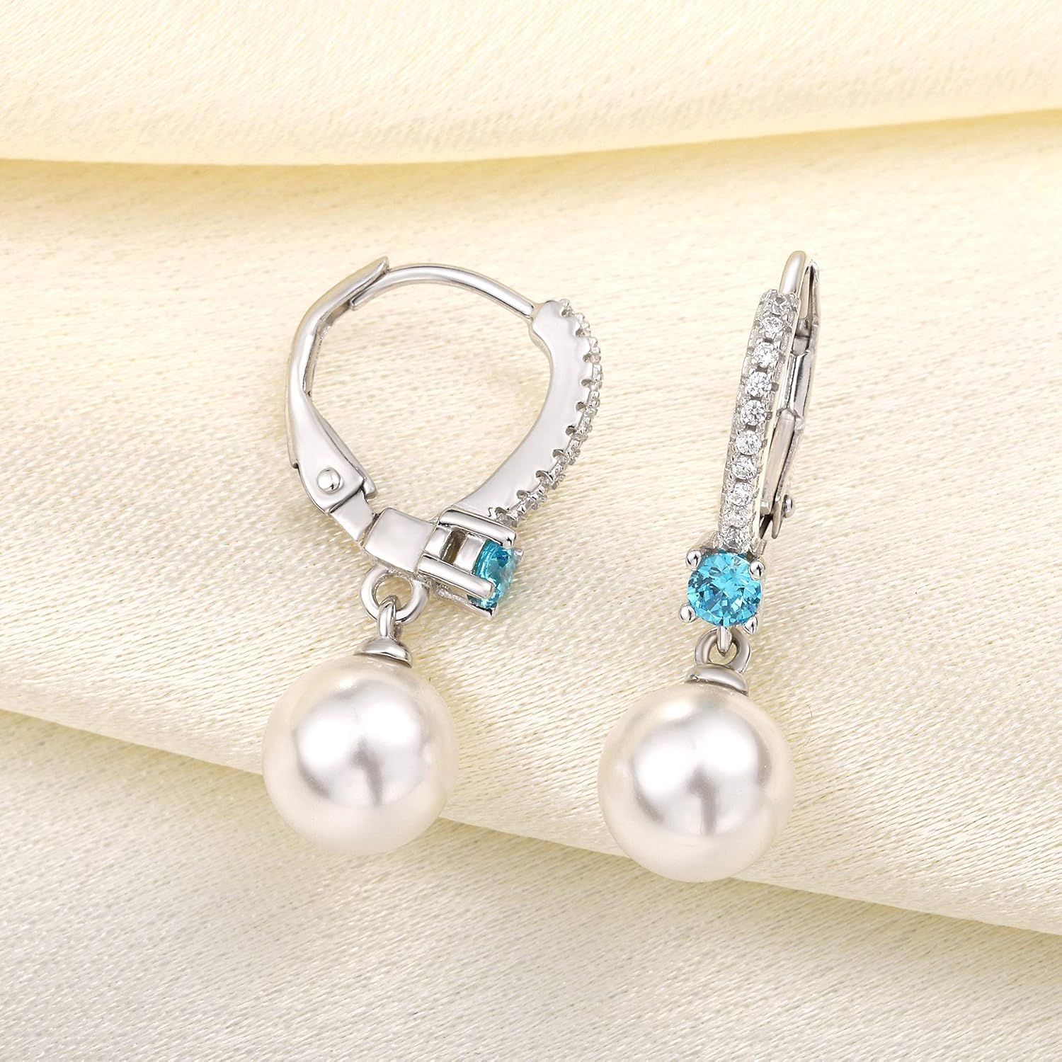 JO WISDOM 925 Sterling Silver Freshwater Pearl Hoop Earrings with Dangle Real Pearl,Simulated Pearls - Image 4