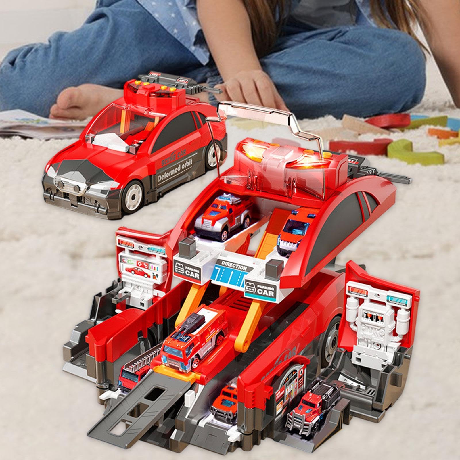 predolo Set di Giocattoli per Bambini, Camion E Auto con 6 Modelli in Metallo, Camion dei Pompieri