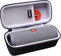 Vista 9 de LTGEM - Funda compatible con JBL Flip 7/5/6/Grip Altavoz Bluetooth portátil impermeable, portátil, bolsa de almacenamiento de viaje, negro y rojo