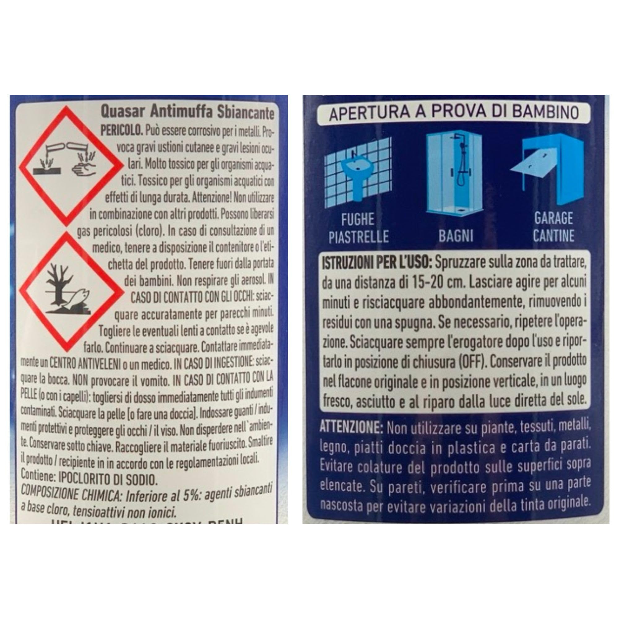 SET PULIZIA: Quasar Detergente Spray ANTIMUFFA Sbiancante, Extrapotente e Igienizzante 580ml + 1 Confezione Spugna Magica + 100pz Guanti HDPE Monouso (3 Spray + 1 Spugna + Guanti)