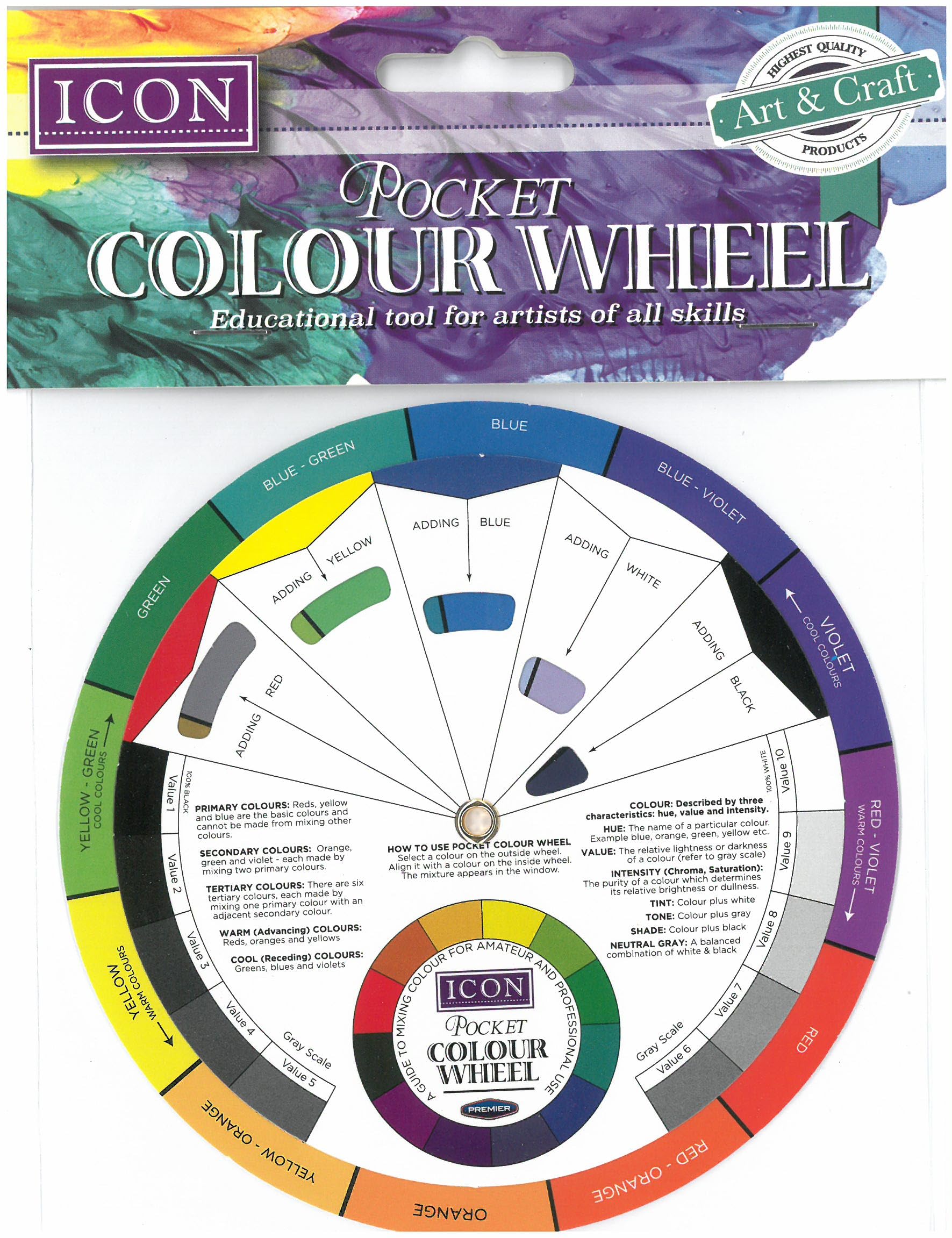 Lpc Direct Multicoloured Pocket Colour Wheel 13Cm Compact Paint Mixing Learning Guide Art Class Teaching Tool