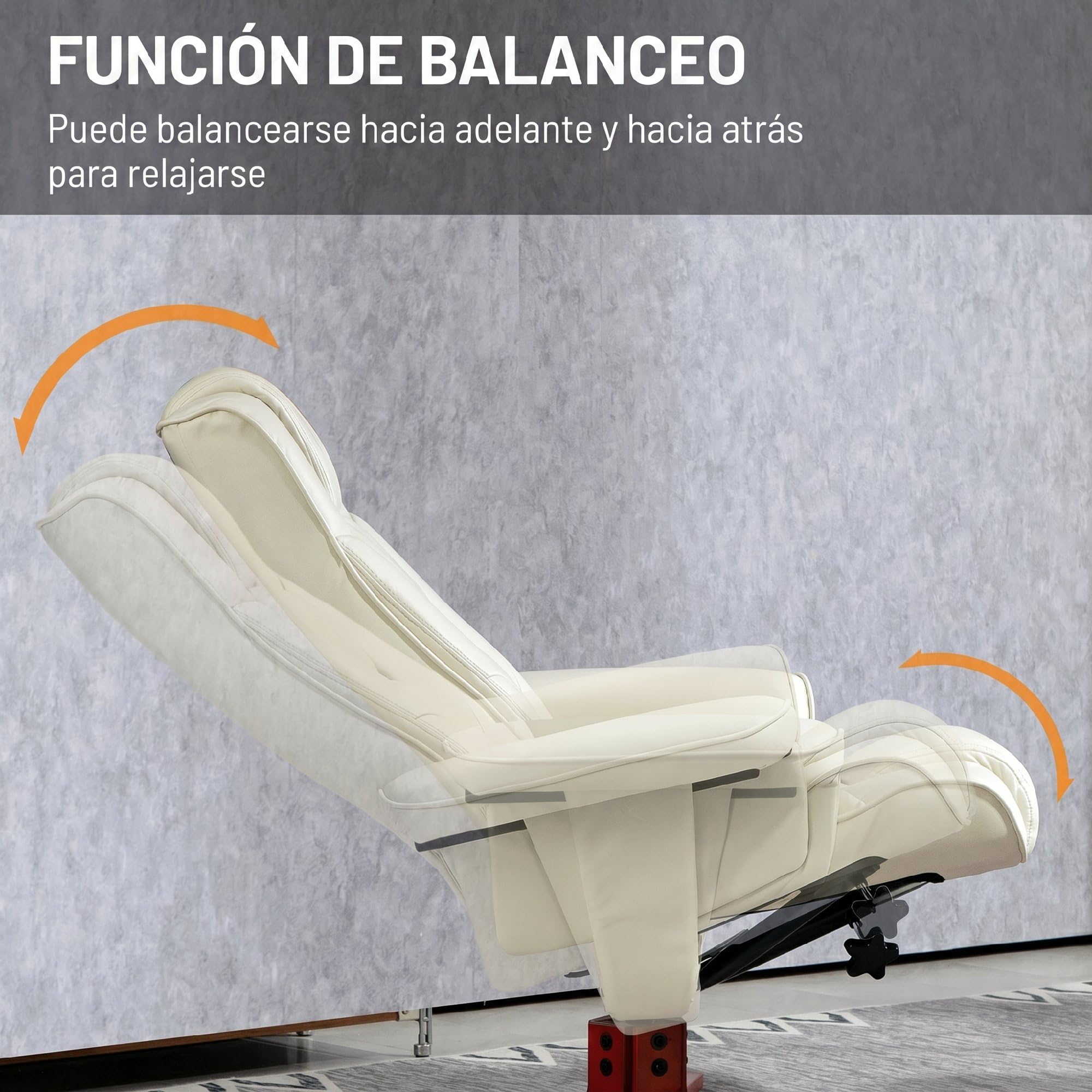 HOMCOM Sillón Reclinable con Reposapiés Sillón de Salón 150 kg Crema | Tapizado en PU, Estructura de Madera, Butaca para Dormitorio Sala de Estar