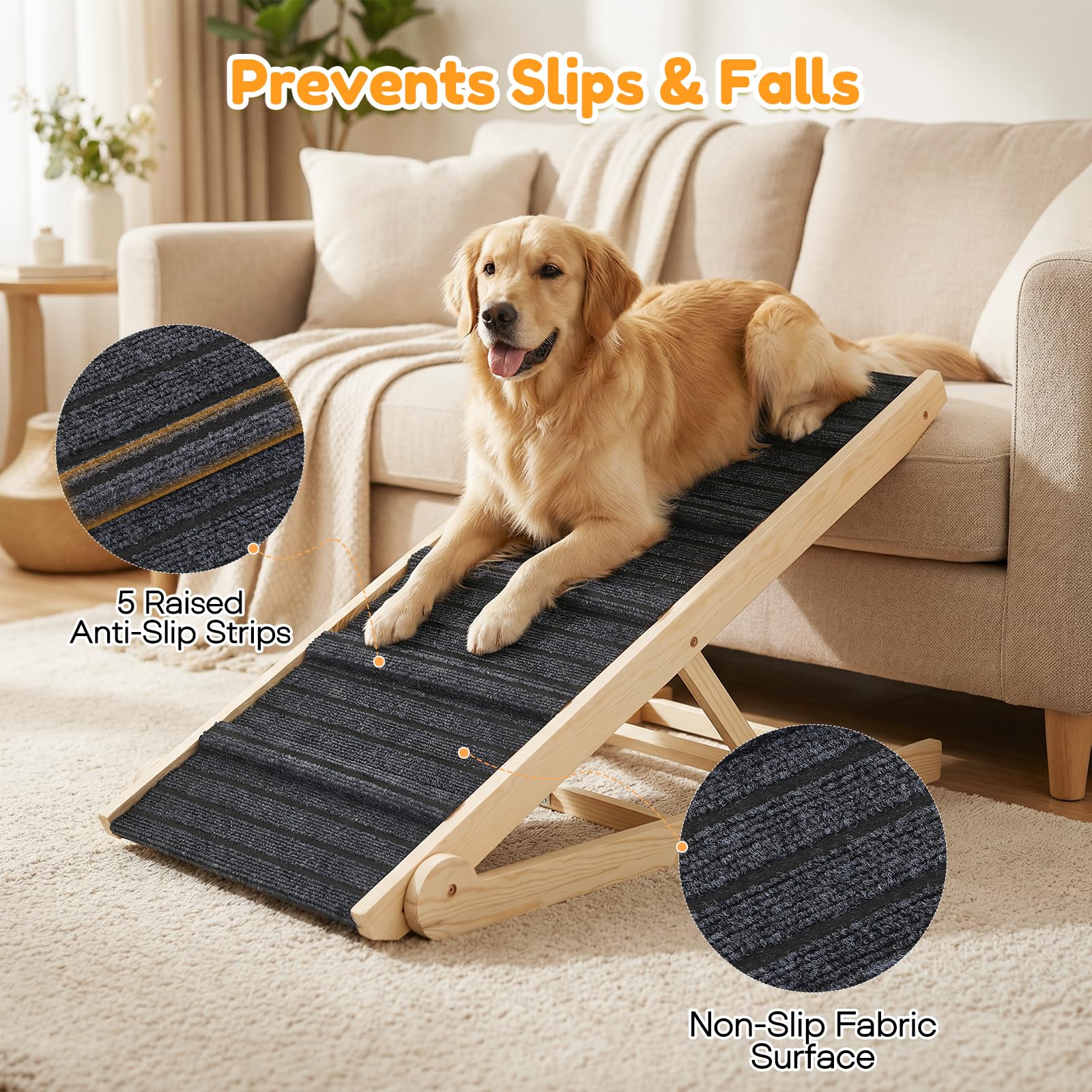 Rampa Plegable para Perros de Madera, Ajustable Madera 7 Alturas,