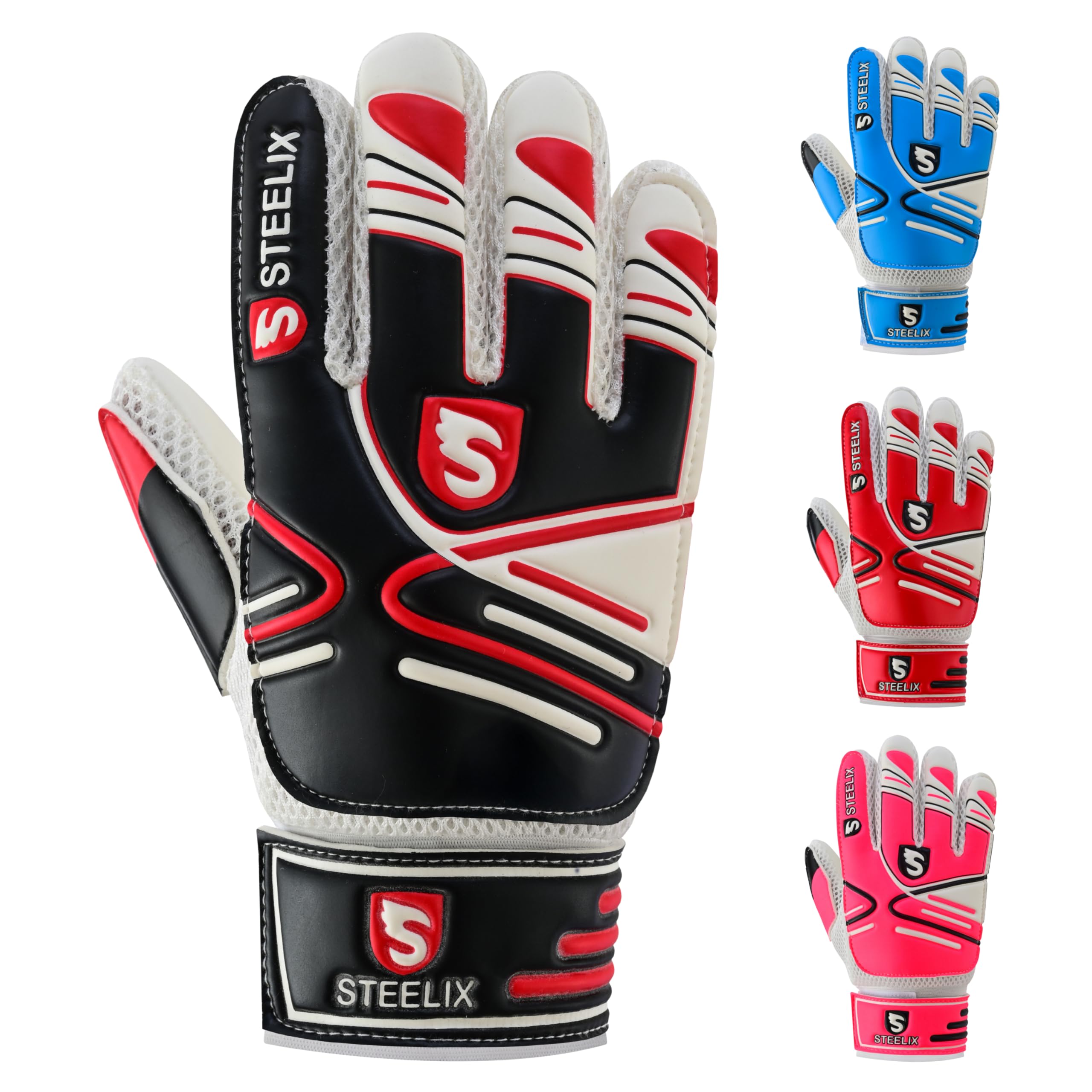 Steelix Junior Football Goalkeeper Gloves for Boys, Kids, and Youth Soccer Goalie Gloves with Super Grip Palms and Durable Protection