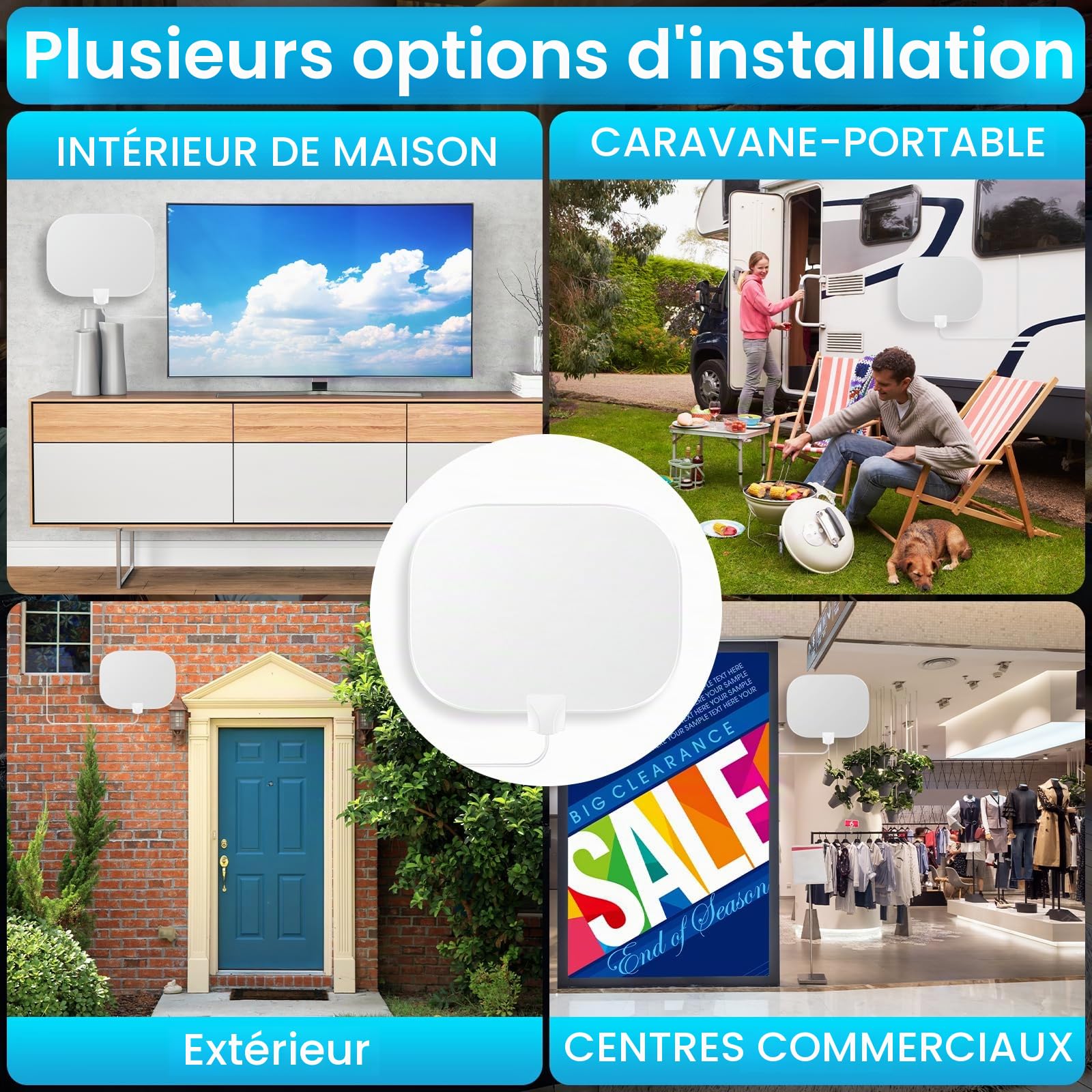 2026 Antenne TV Intérieure Améliorée, 650KM+ Antenne TNT Intérieure à Longue Distance, Réception HD à 360° Chaînes TV Locales, Compatible avec Les TVs Intelligents et Anciens, Câble Coaxial de 10M