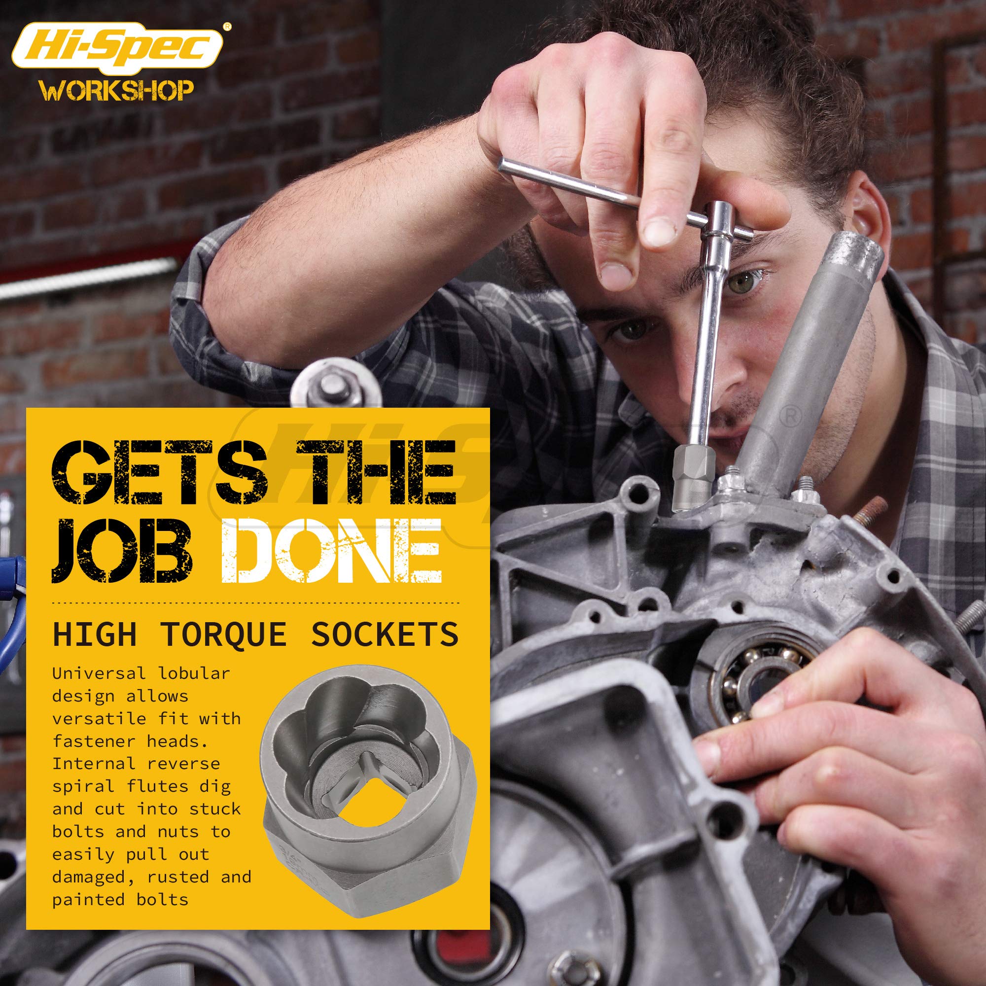 HiSpec 14 Piece Nut & Bolt Grip Extractor Socket Set for Removing
