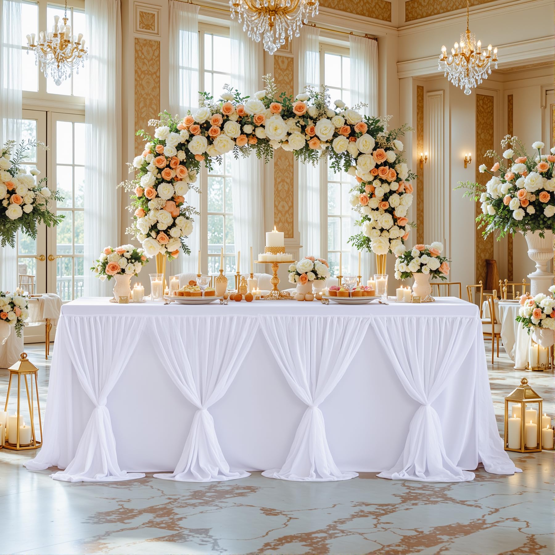 Wish Care 17ft White SatinTable Skirt For Rectangle Tables Wrinkle Free - View #6