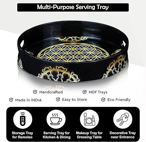 Miniatura 3 de Crocon Bandeja redonda para mesa de café, encimera de cocina, centros de mesa impresos con flores de la vida para comedor, bandeja otomana