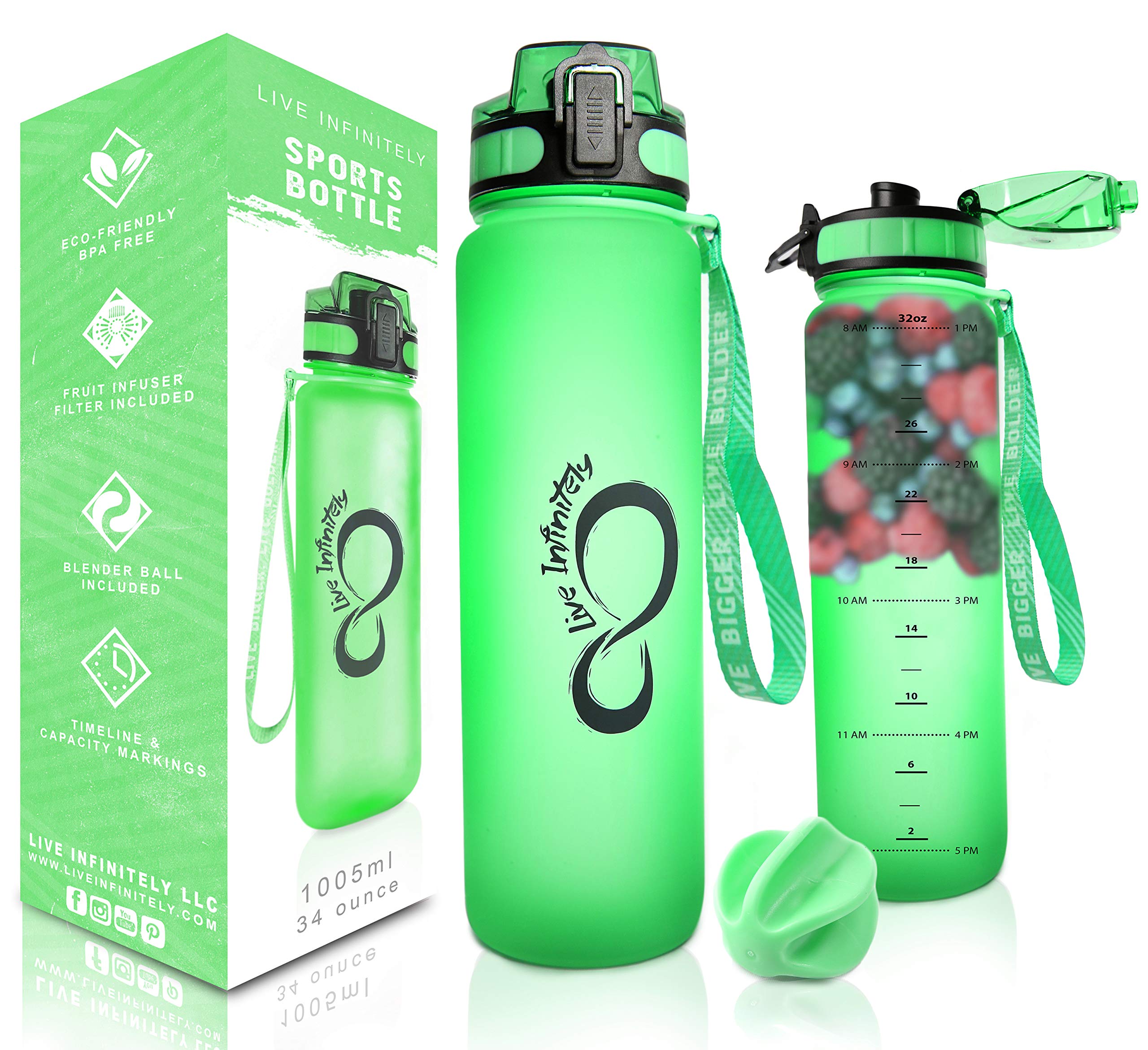 Buy Live Infinitely 34 oz Gym Water Bottle with Time Marker Fruit