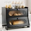 Large Bread Bin for Kitchen,Two Tier Bamboo Bread Box,Bread Storage Containers,Storage Box for Kitchen Countertop with Stiped Window,Black
