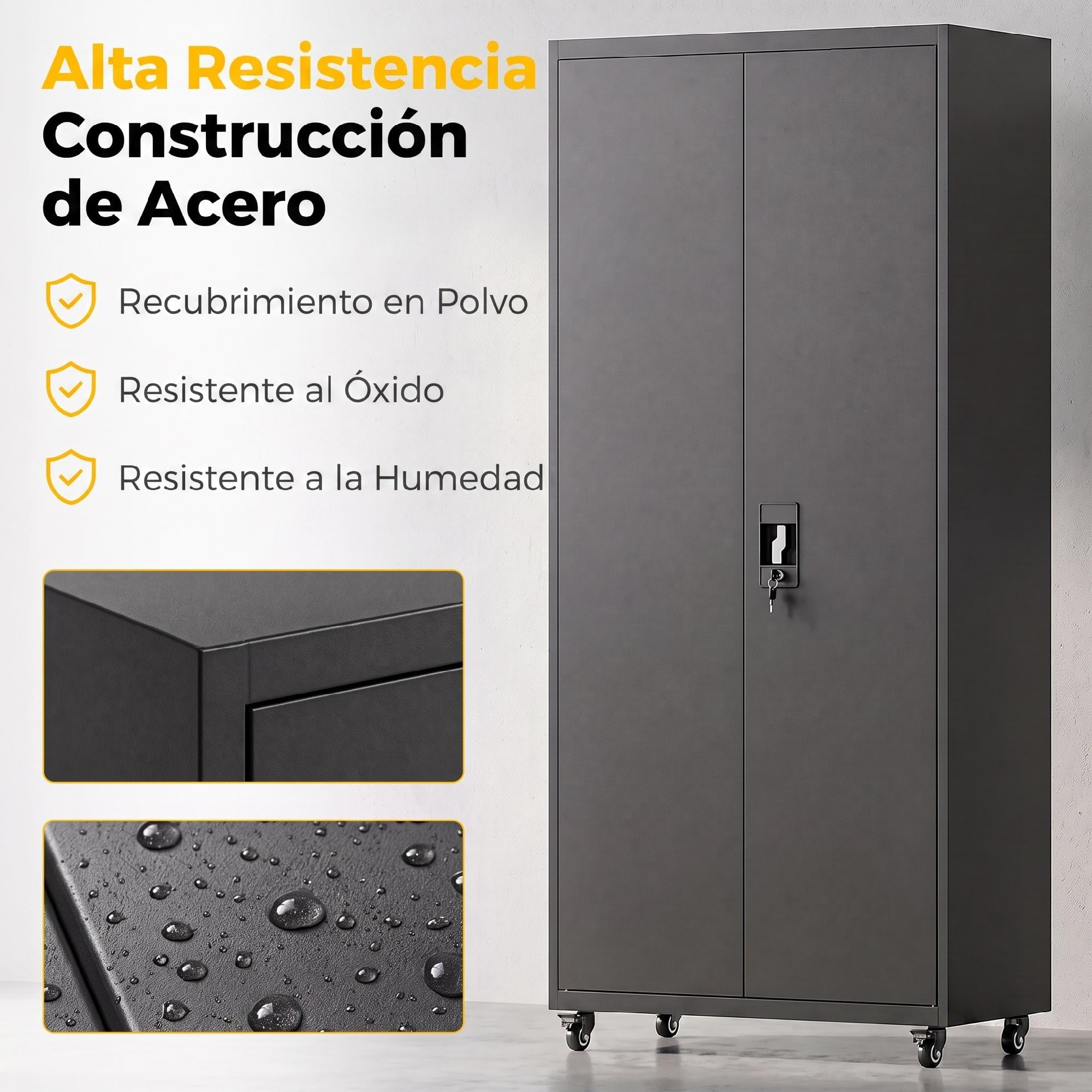 HOMCOM Armario de Herramientas de Acero Ruedas con Freno 180 cm Negro