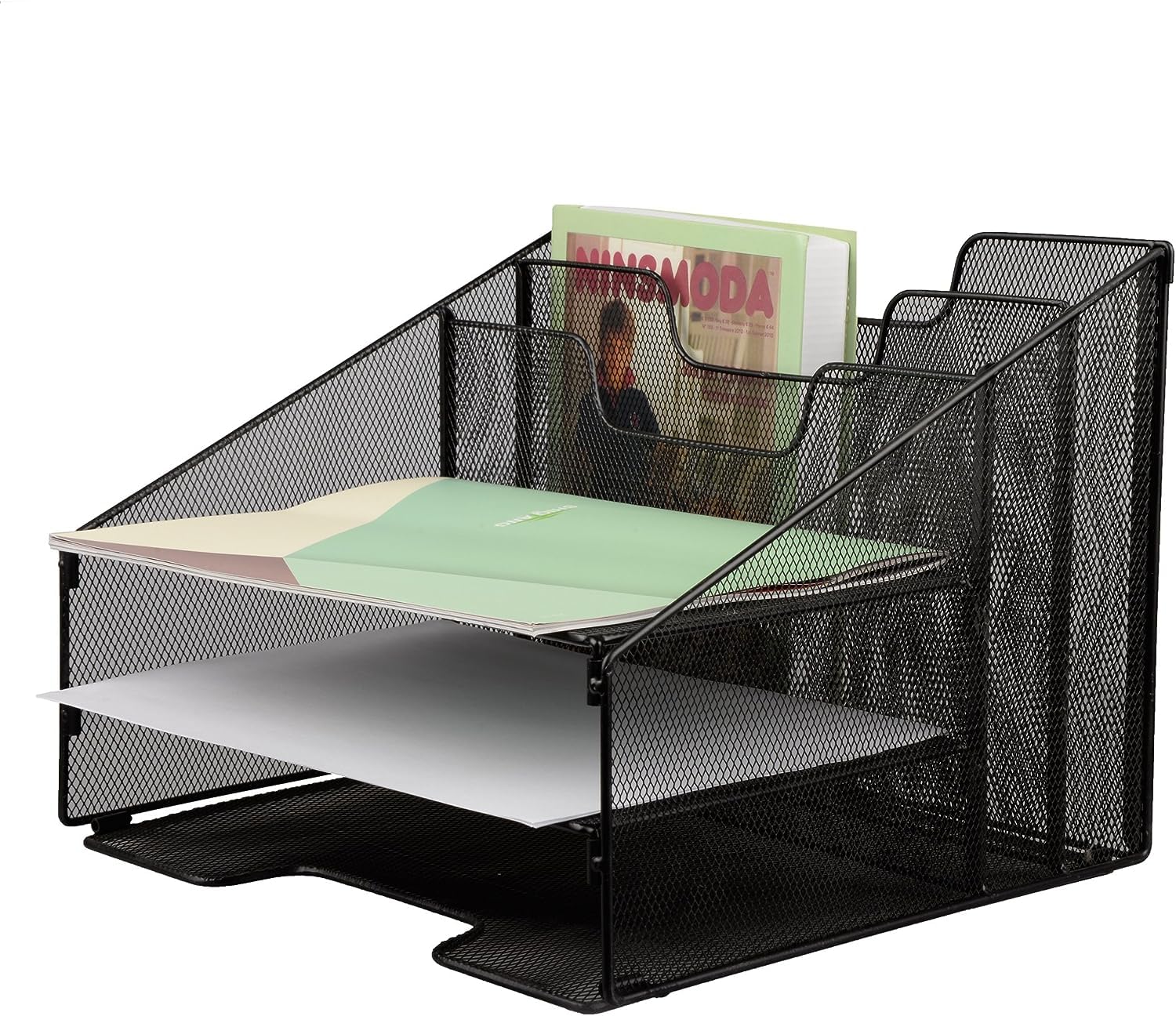 Techly 368062 Organizer da Scrivania a 3 Vassoi e 2 Sezioni Verticali Nero
