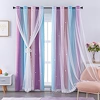 Vista 13 de XiDi Cortinas opacas para dormitorio de niñas, diseño de princesa unicornio arcoíris, 72 pulgadas de largo, rosa/azul