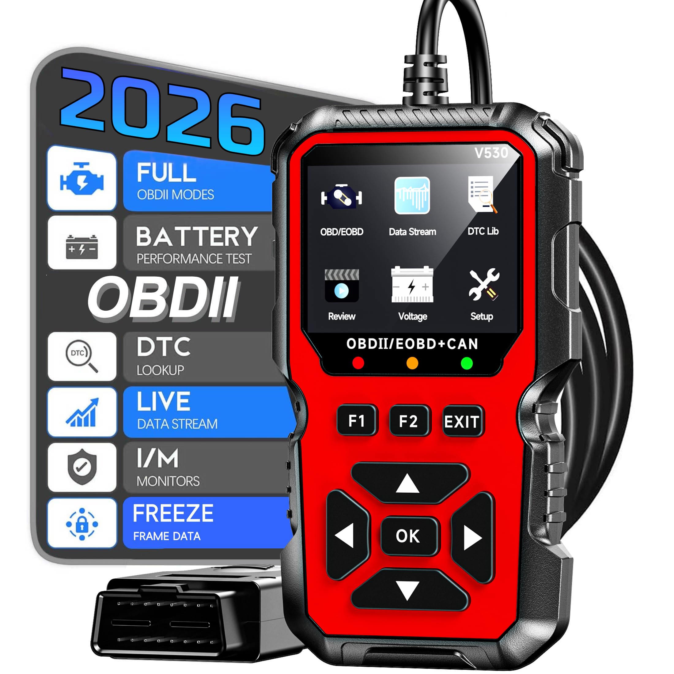 OBD2 Diagnosis Coche Multimarca,OBD Scanner,Maquina de Diagnosis para Coche Apoya Español,Lector de Código para Coche,Compatible BMW Mercedes Audi Vehículos OBDII (Rojo)