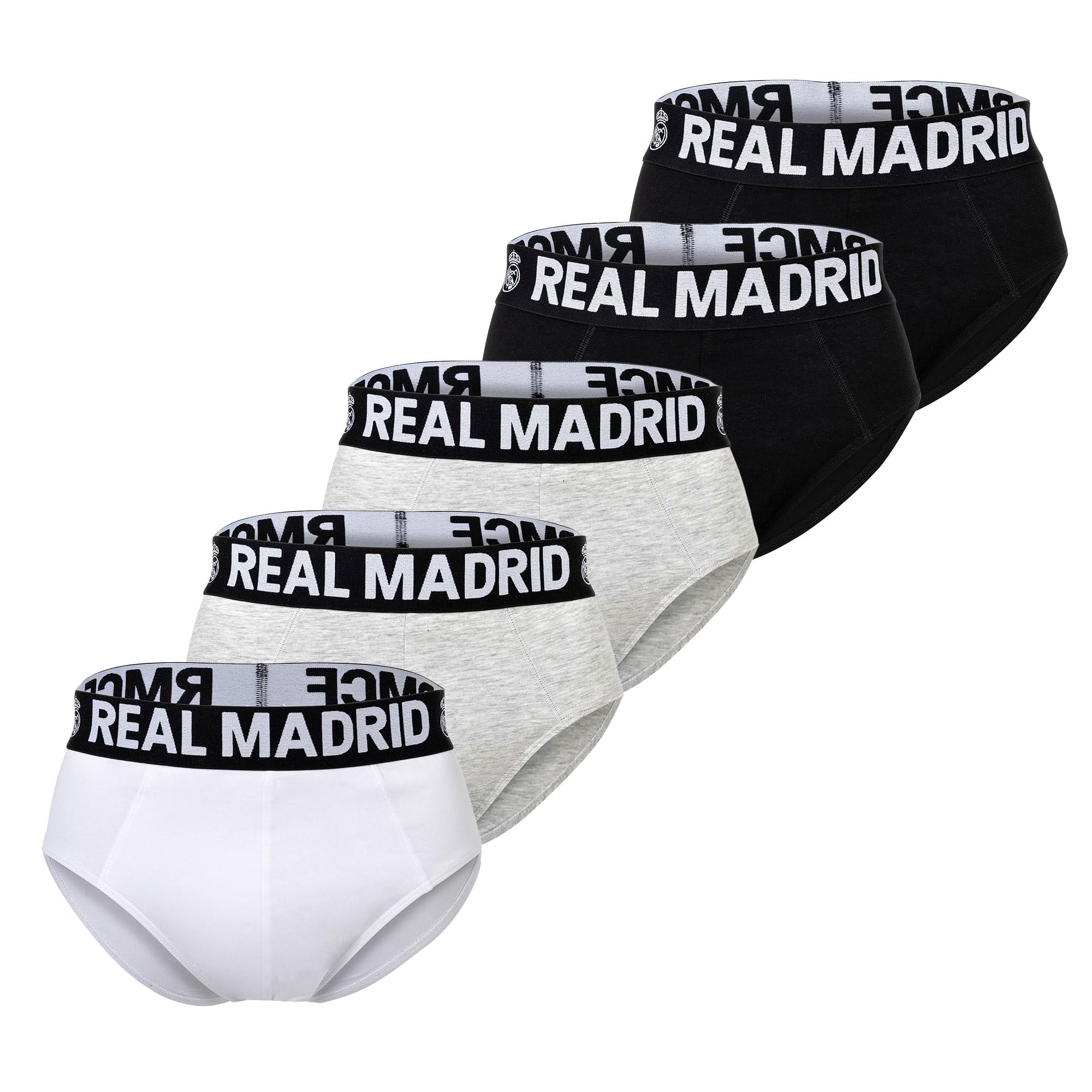 Real Madrid Slip Hombre Pack 5 – Producto Oficial con Licencia | Calzoncillos de Algodón para Hombre | Set Ropa Interior con Cinturilla Logo Oficial