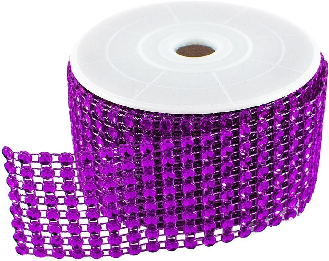 Super Z Outlet Diamond Sparkling Rhinestone Mesh Ribbon Roll for Arts & Crafts, Event Decorations, Wedding Cake, Birthdays, Baby Shower, 1.5" x 3 Yards, 8 Row, 1 Roll ® (Silver)