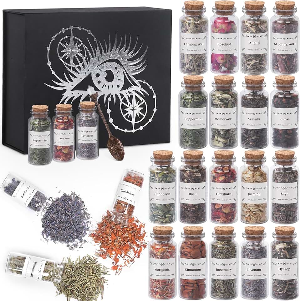Witchcraft Supplies Herbs and Flowers Kit, Bigger Size 18pack Dried Herb for Witchy Beginners, Witchcraft Altar Supplies and Decor, Cinnamon Vervain Spiritual Herb for Witchy Gifts for Women