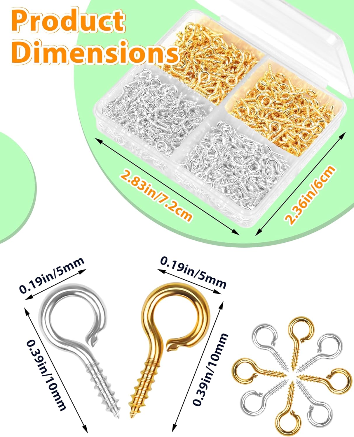 600pcs Silver & Gold Small Screw Eye Pins for Jewelry Making & DIY Crafts, Mini Eyelet Screws for Art Projects & Bead Charms, Tiny Eye Hooks, Mini Eyelet Hooks for Cork Top Bottles (5mm) - Image 2